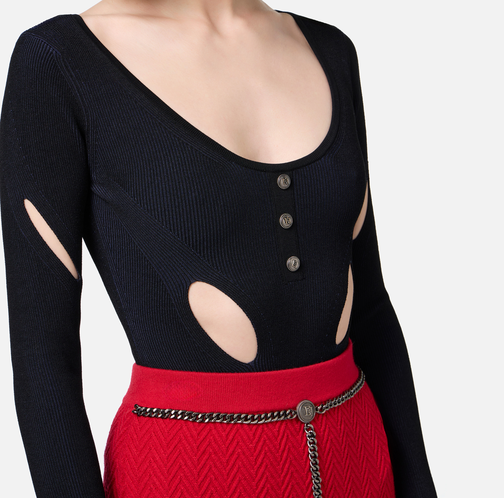 Viscose-blend bodysuit with cut-outs | Elisabetta Franchi® Outlet