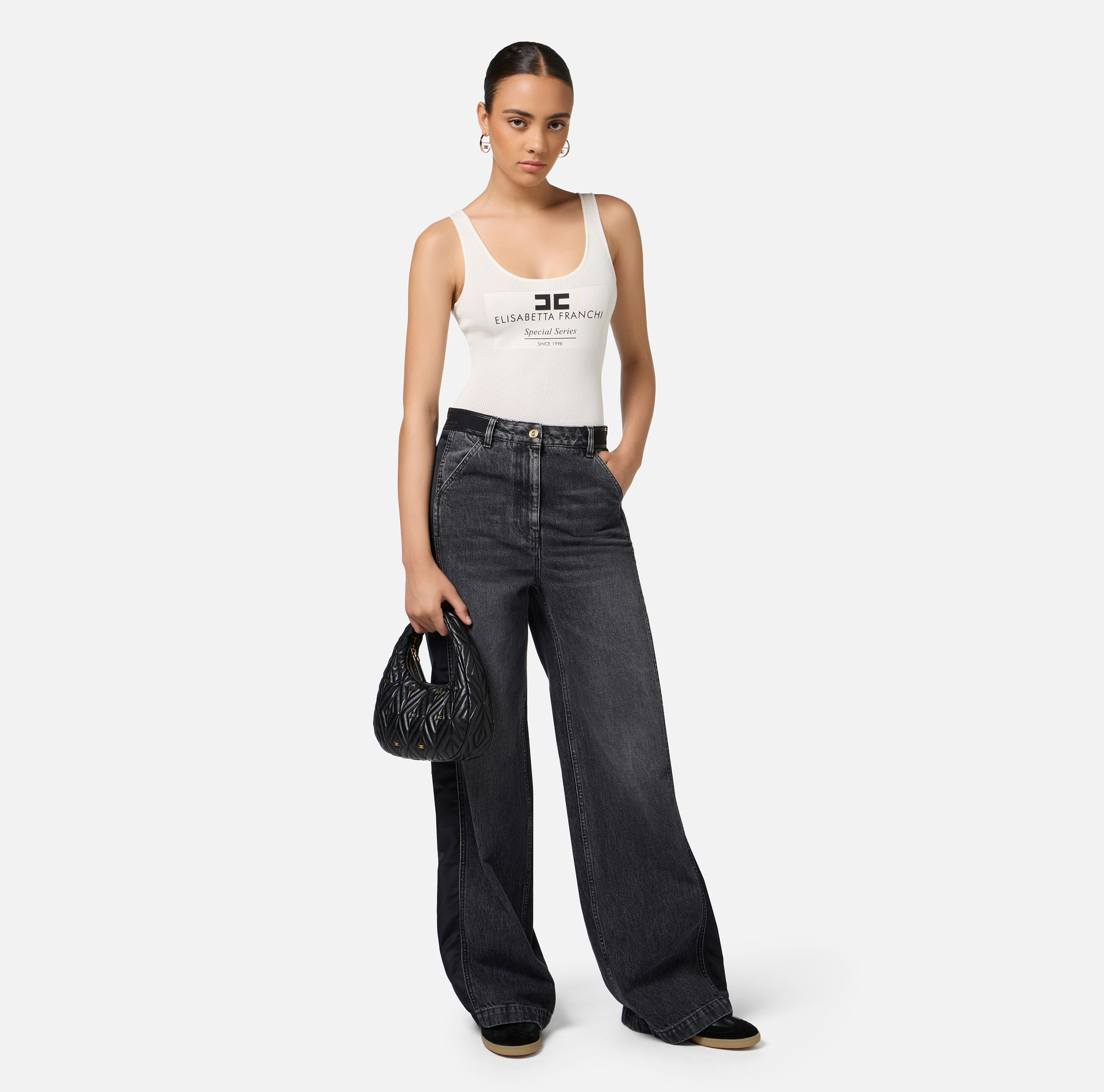 Body de viscosa punto malla con engastado | Elisabetta Franchi® Outlet