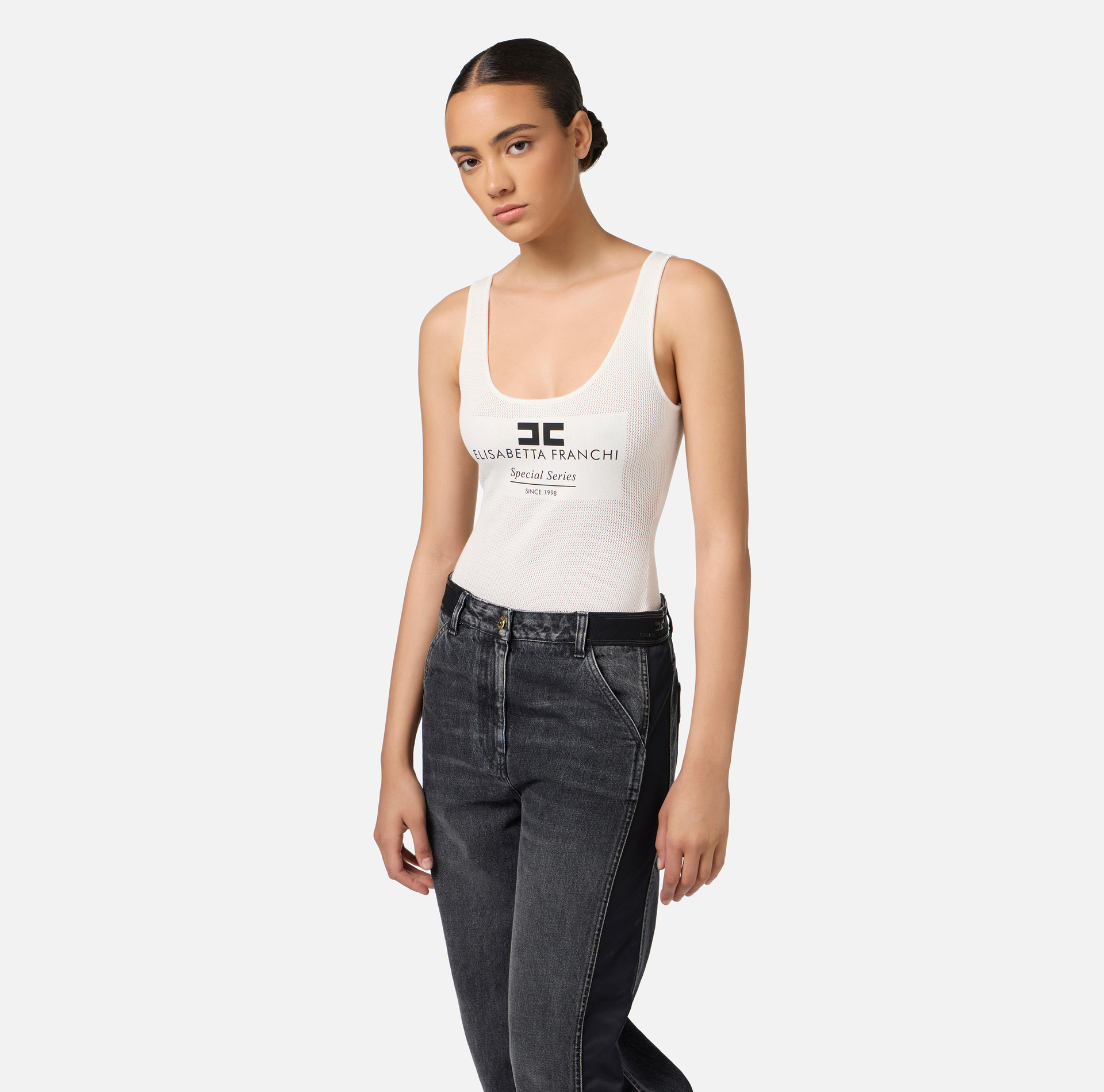 Body de viscosa punto malla con engastado | Elisabetta Franchi® Outlet