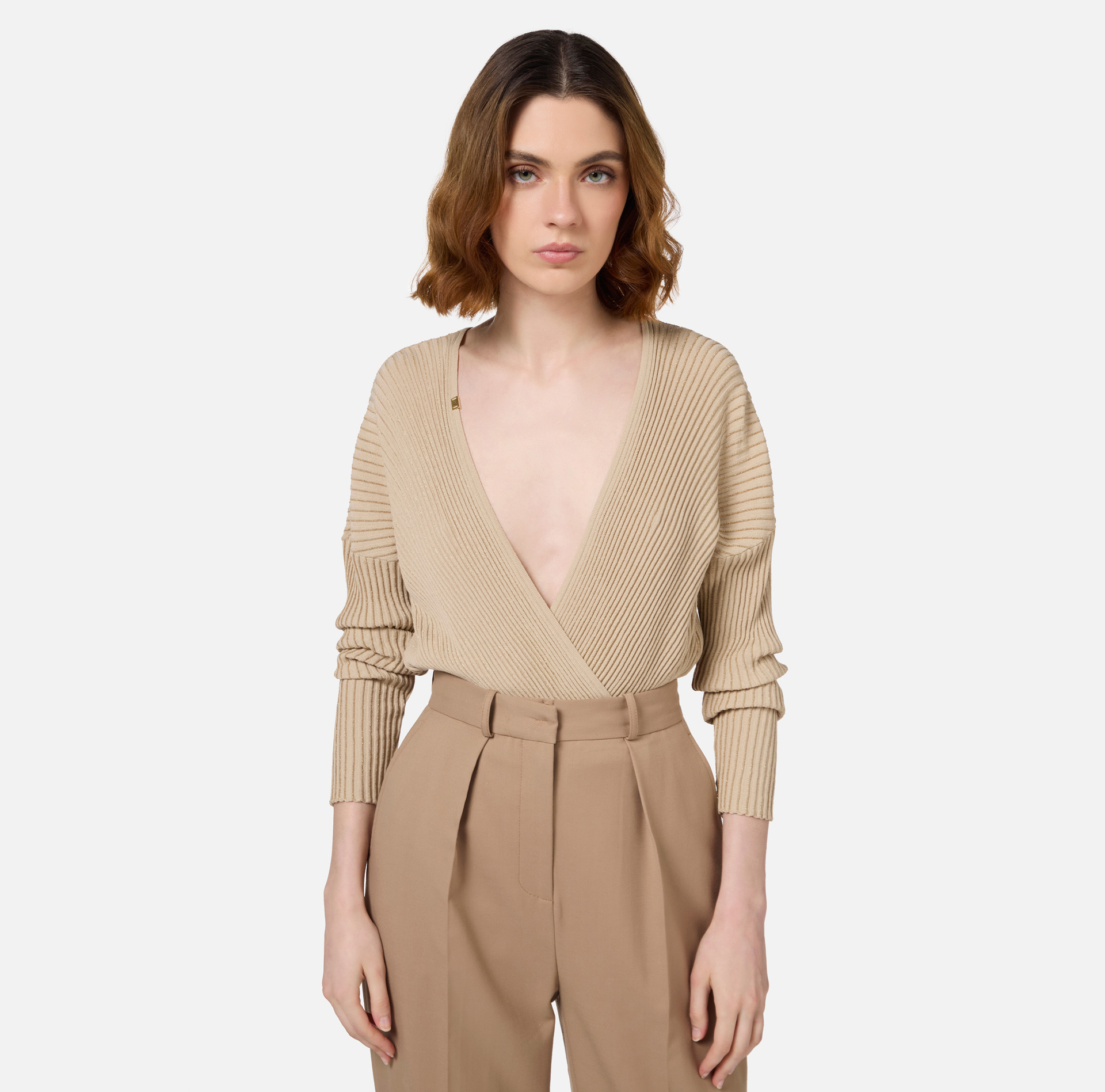 Bodysuit in narrow-ribbed lurex and viscose fabric | Elisabetta Franchi® Outlet