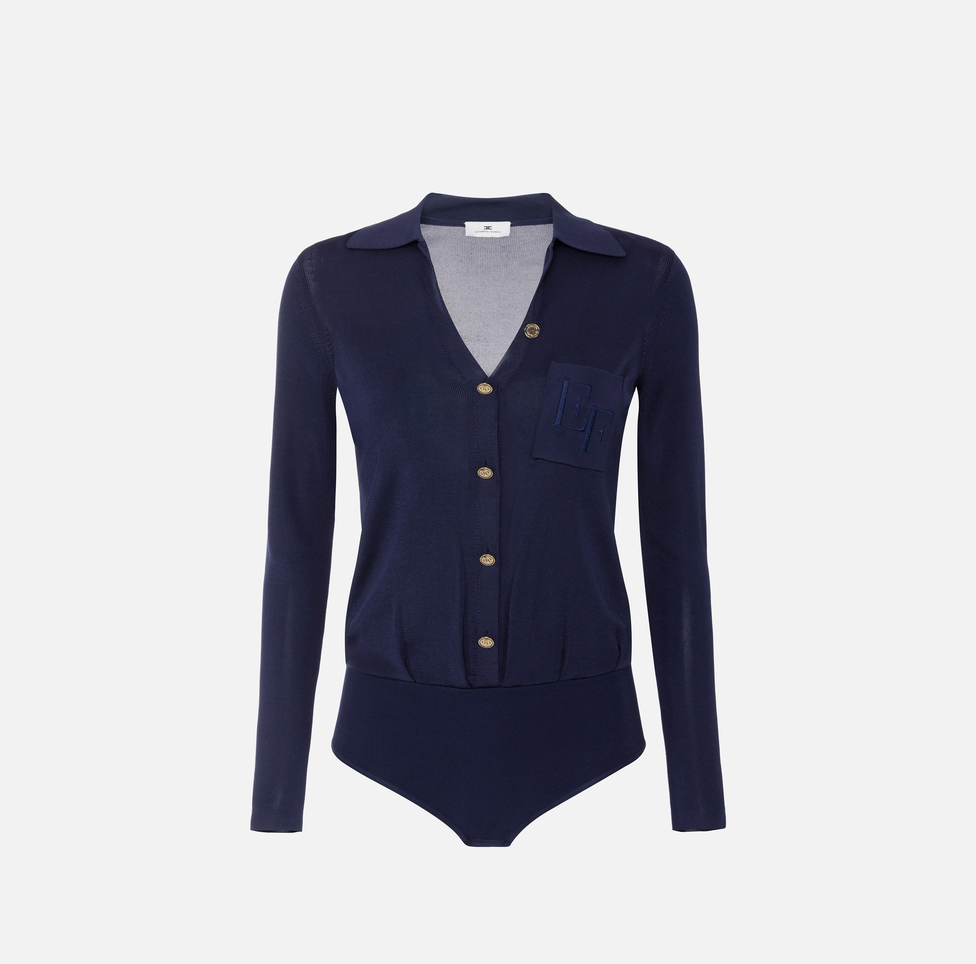 Bodysuit in shiny viscose fabric with logo embroidery | Elisabetta Franchi® Outlet