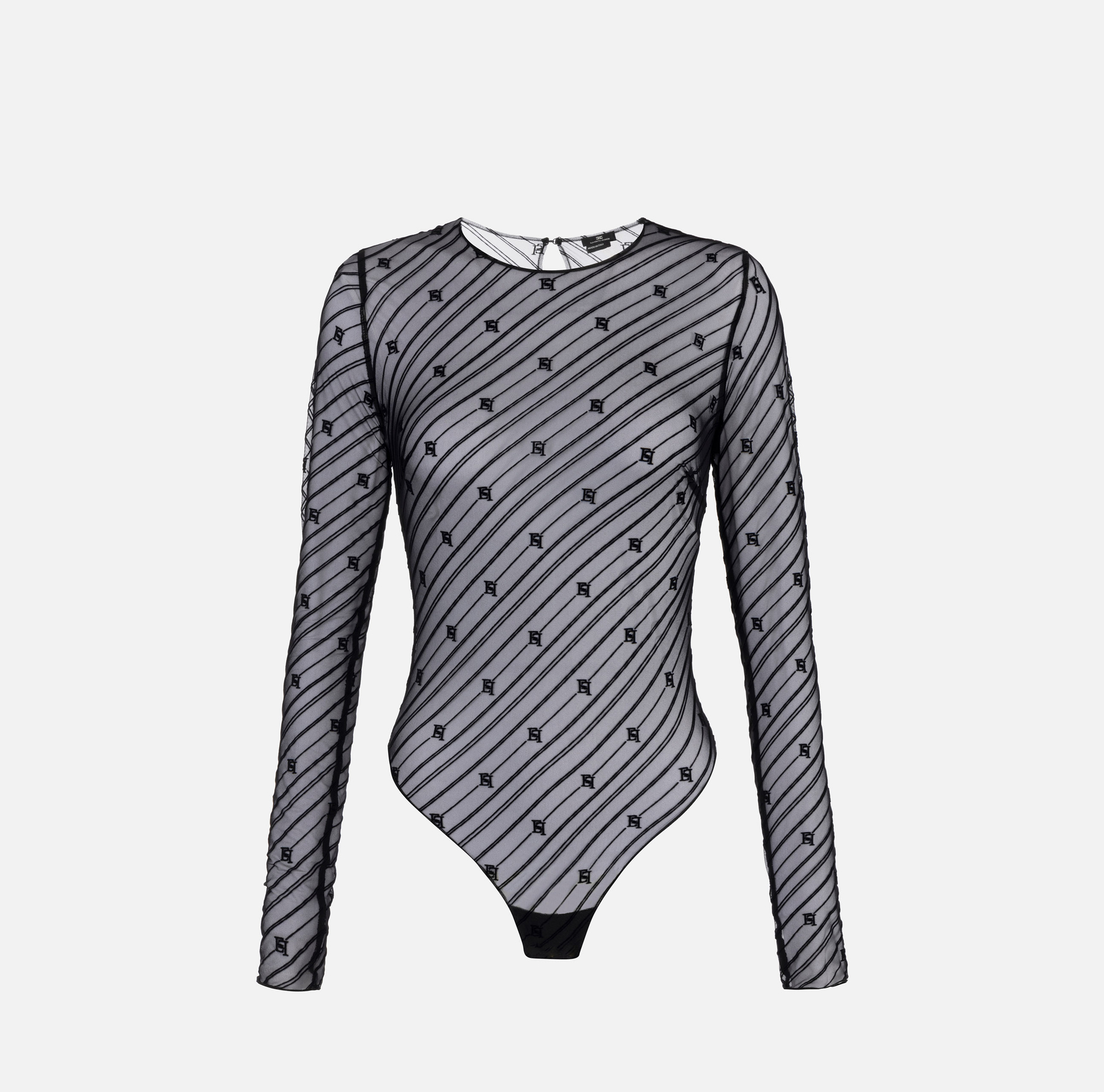 Bodysuit in flocked tulle with diagonal pattern | Elisabetta Franchi® Outlet