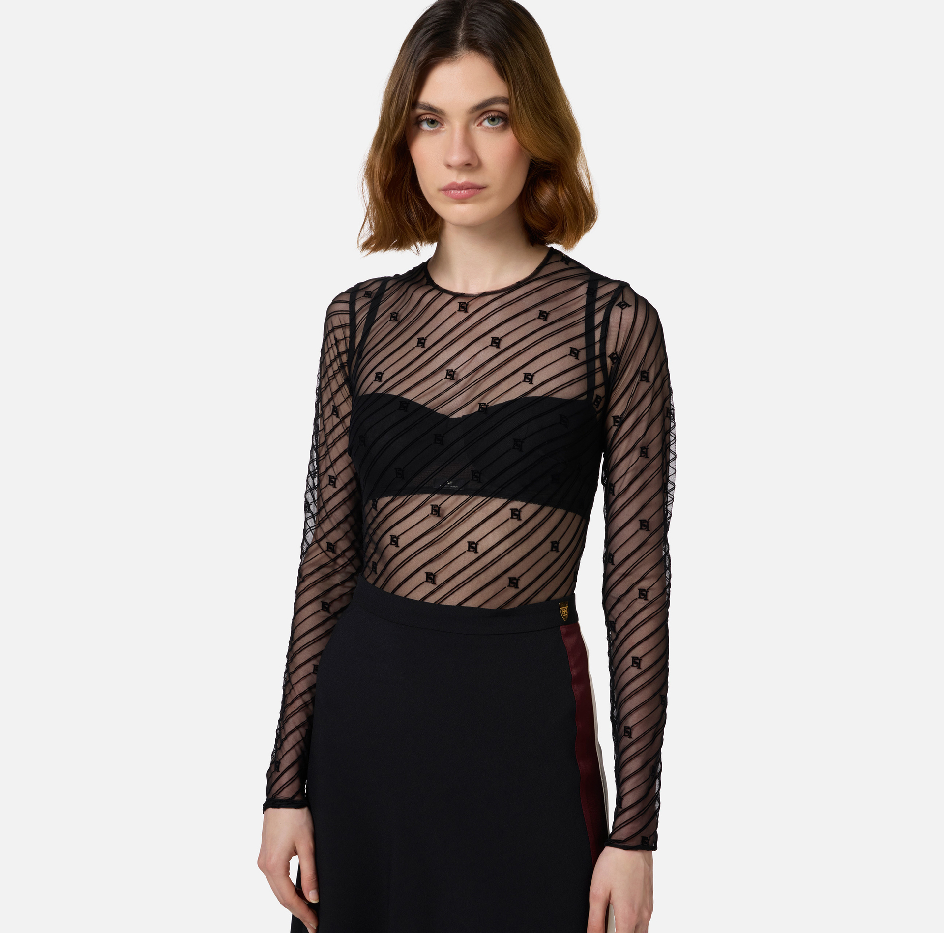 Body in tulle flock disegno diagonale | Elisabetta Franchi® Outlet