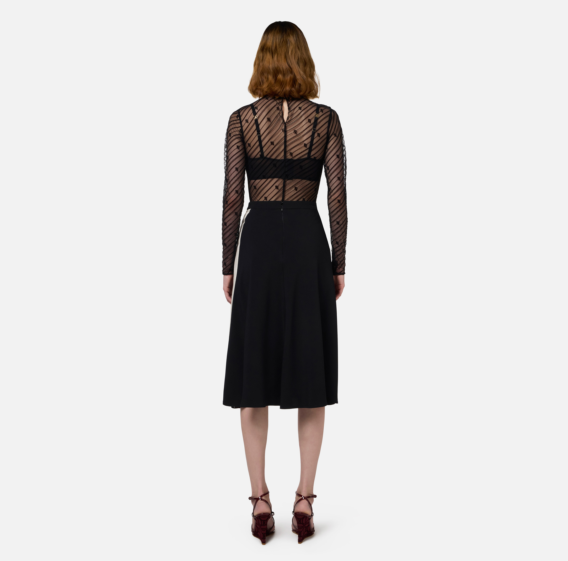 Body in tulle flock disegno diagonale | Elisabetta Franchi® Outlet