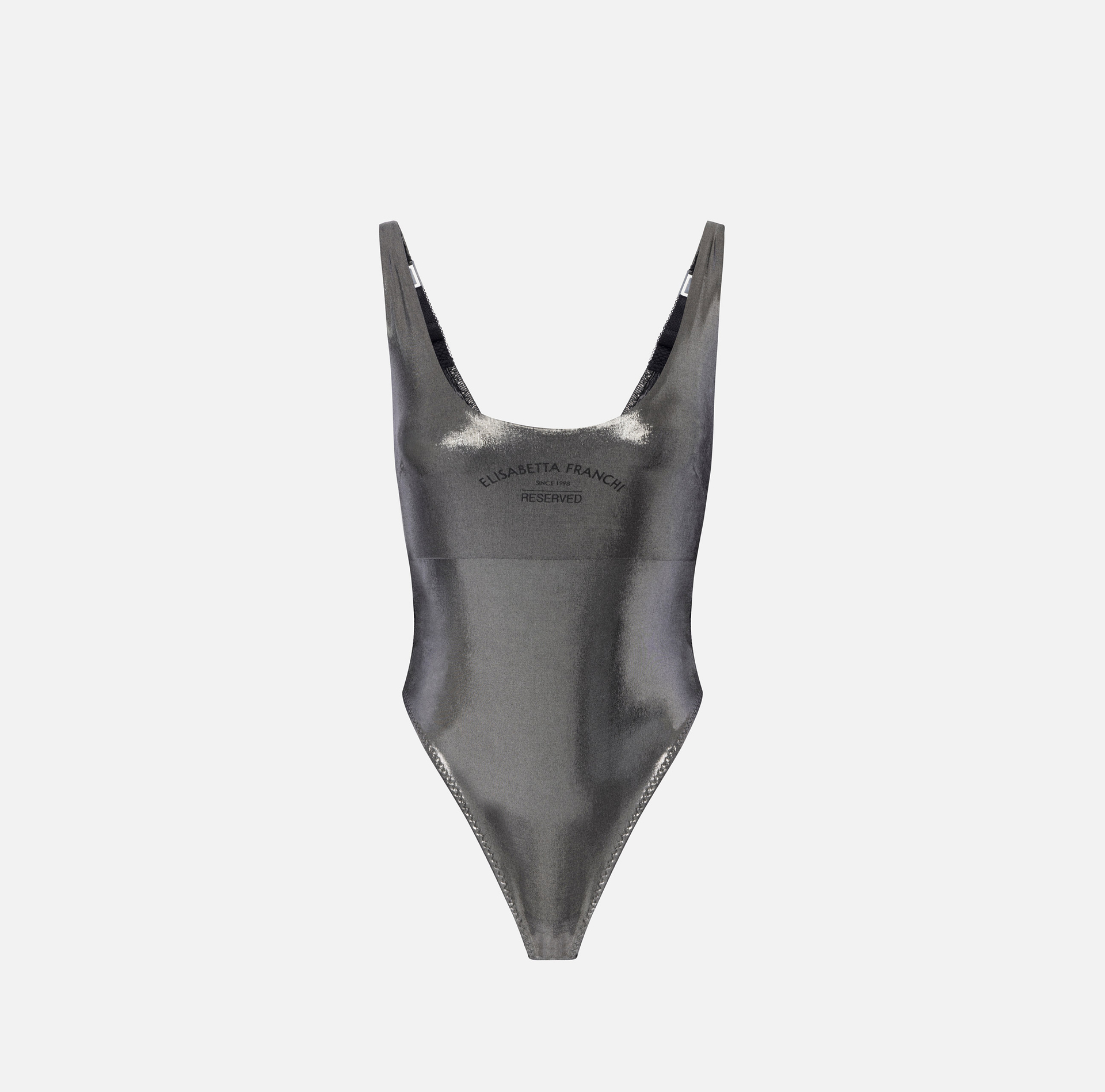 Metallic jersey bodysuit with logo print - Elisabetta Franchi® Outlet
