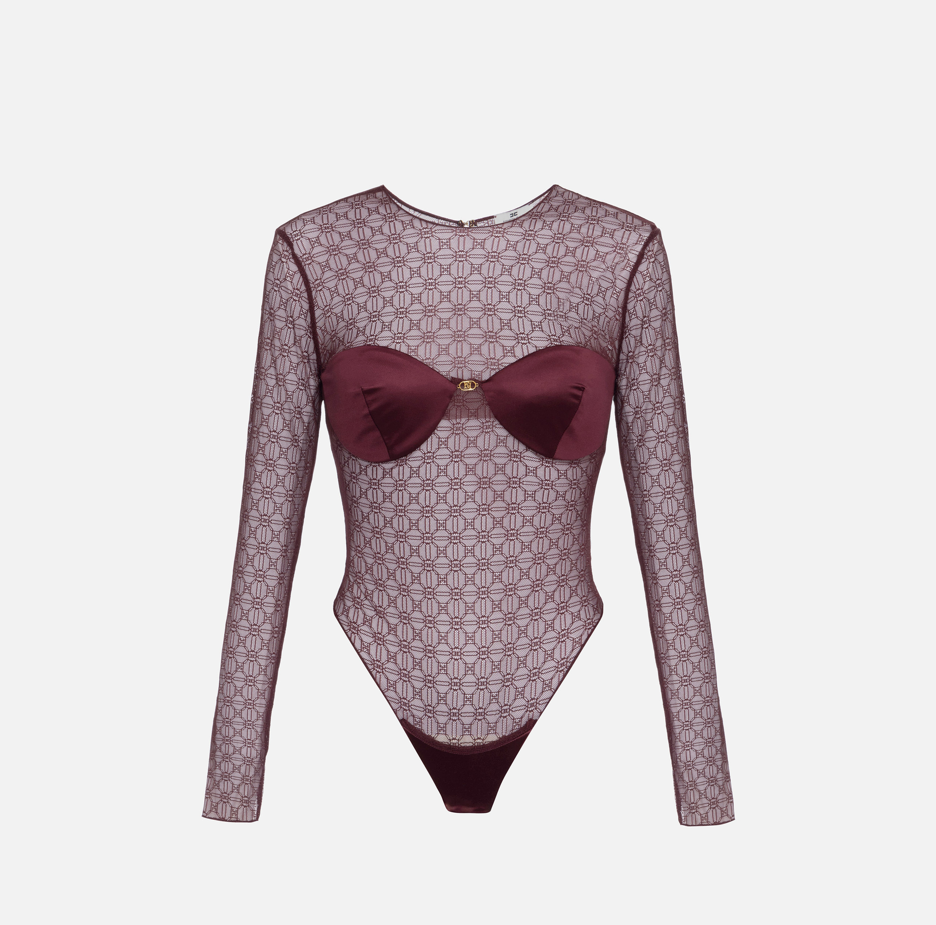 Body aus Jacquard-Tüll mit Cups | Elisabetta Franchi® Outlet