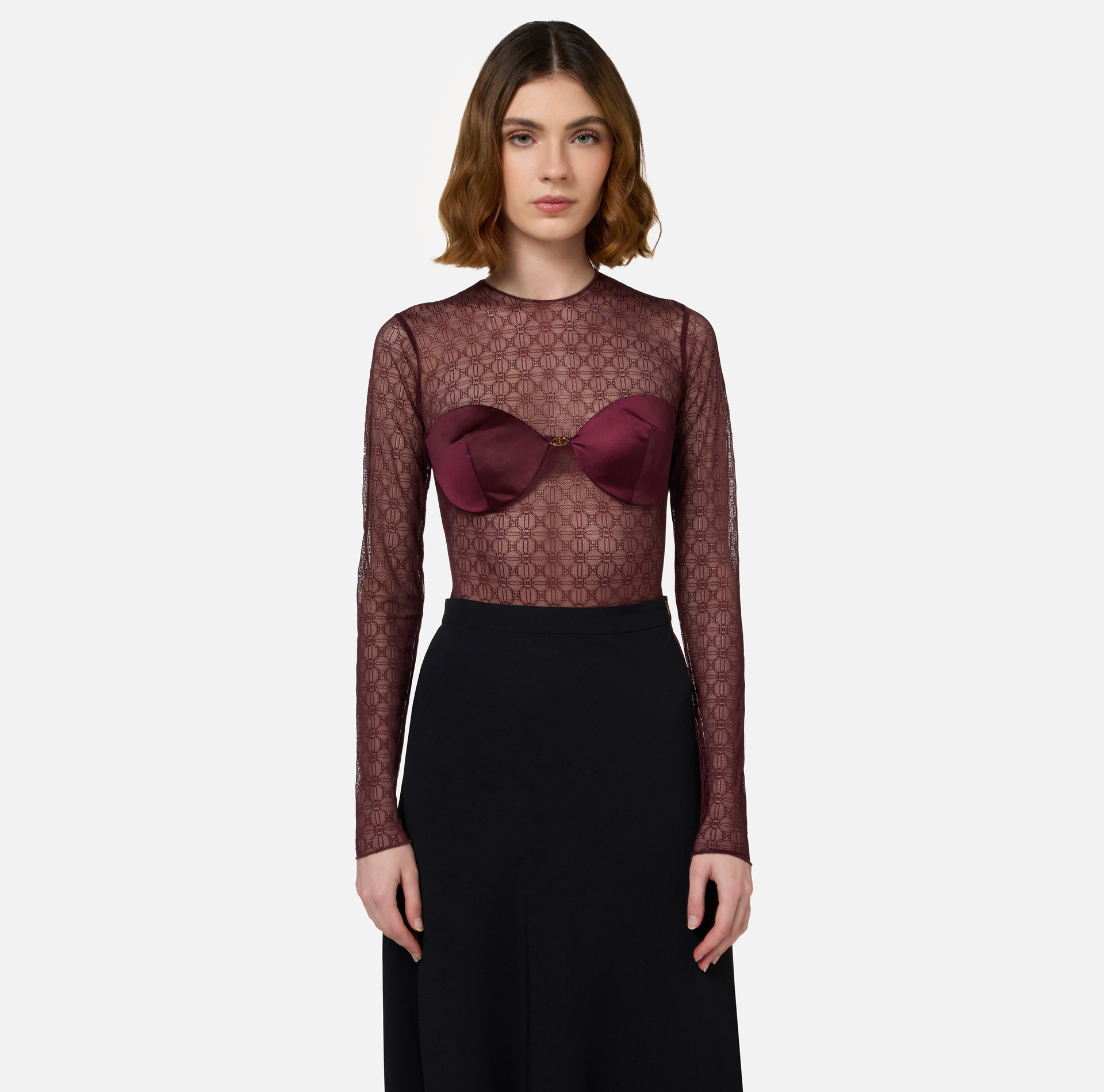 Body aus Jacquard-Tüll mit Cups | Elisabetta Franchi® Outlet