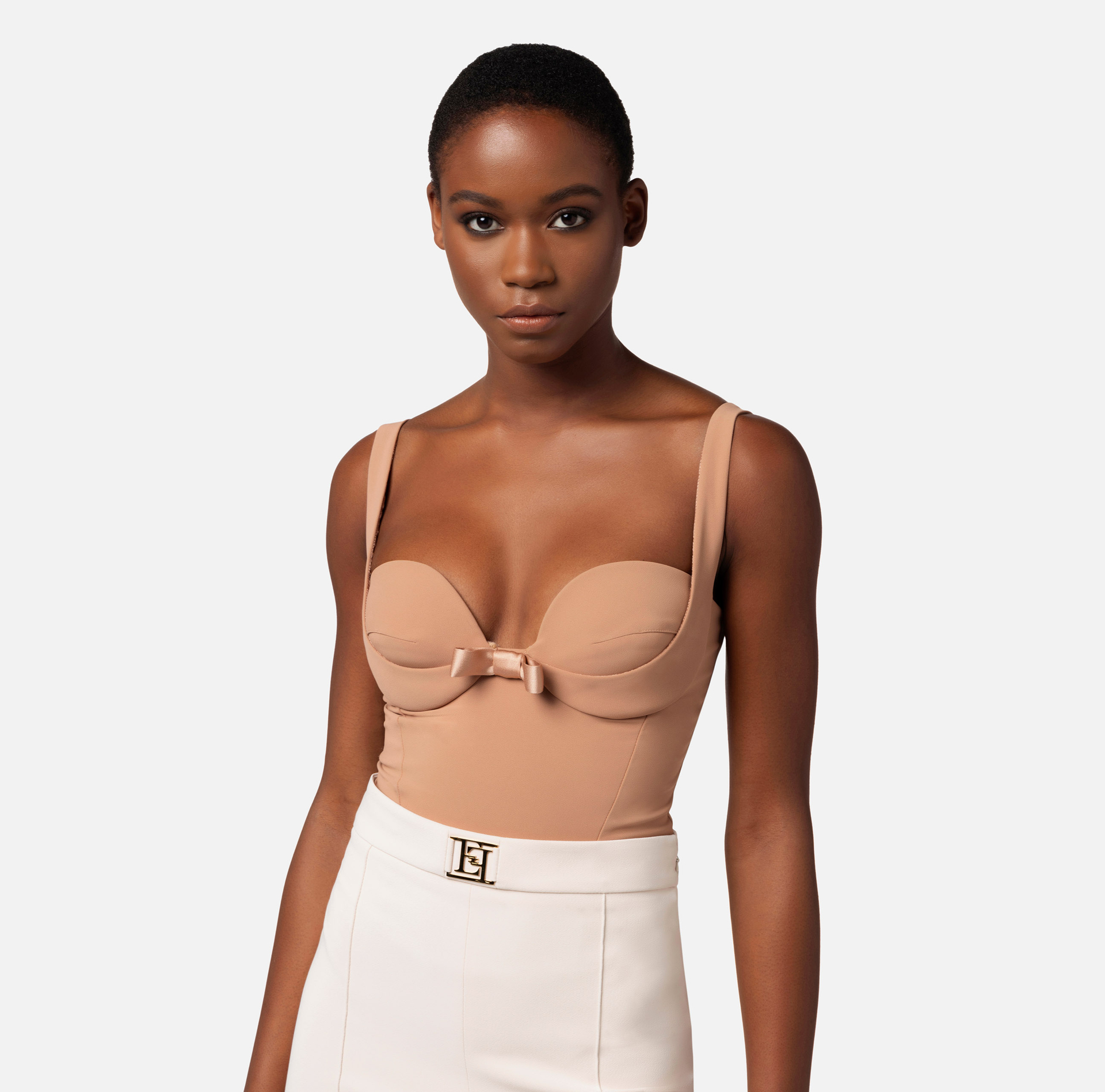 Bodysuit in crêpe fabric with satin bows - Elisabetta Franchi® Outlet