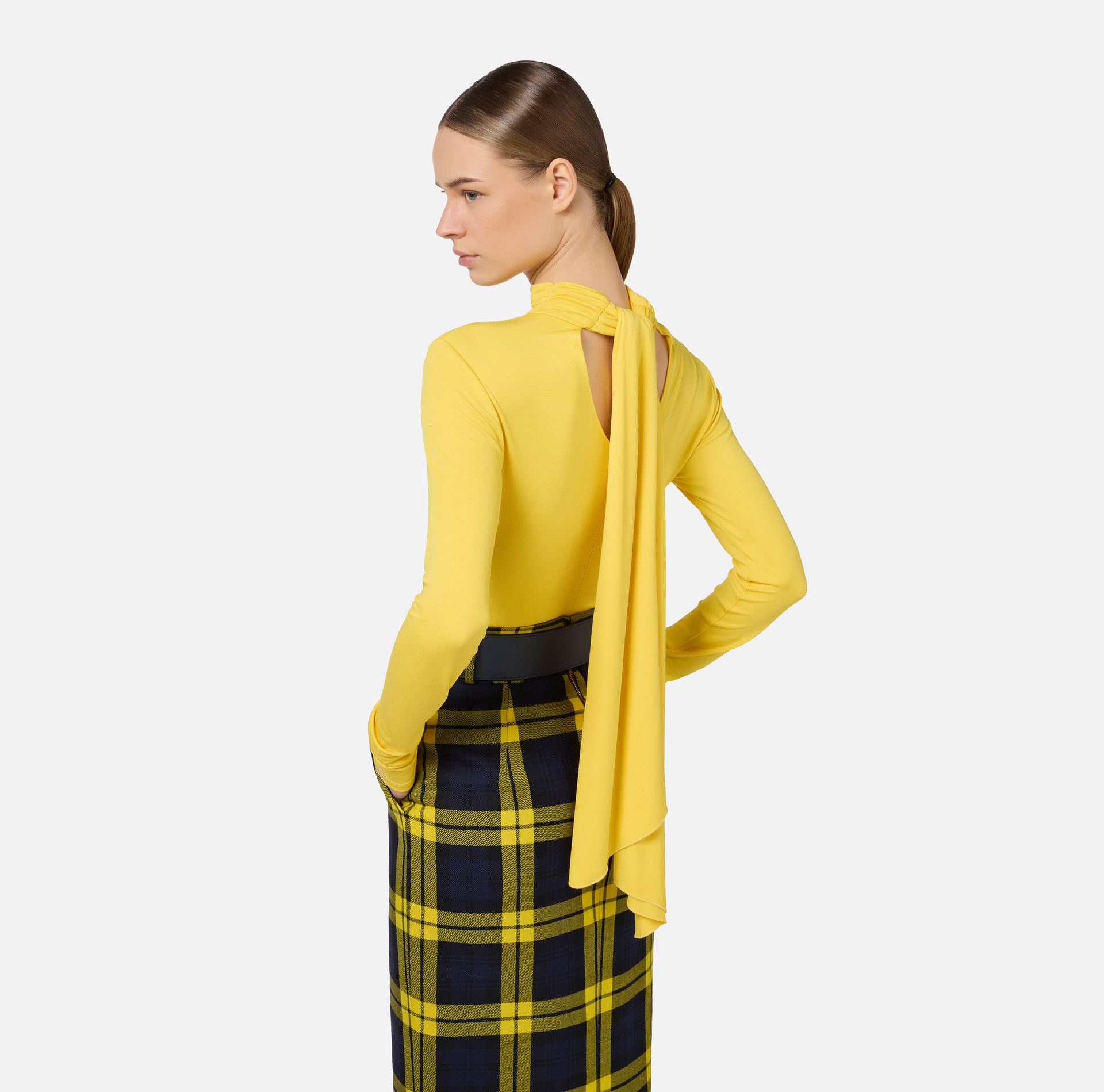 Tie neck bodysuit in jersey fabric | Elisabetta Franchi® Outlet