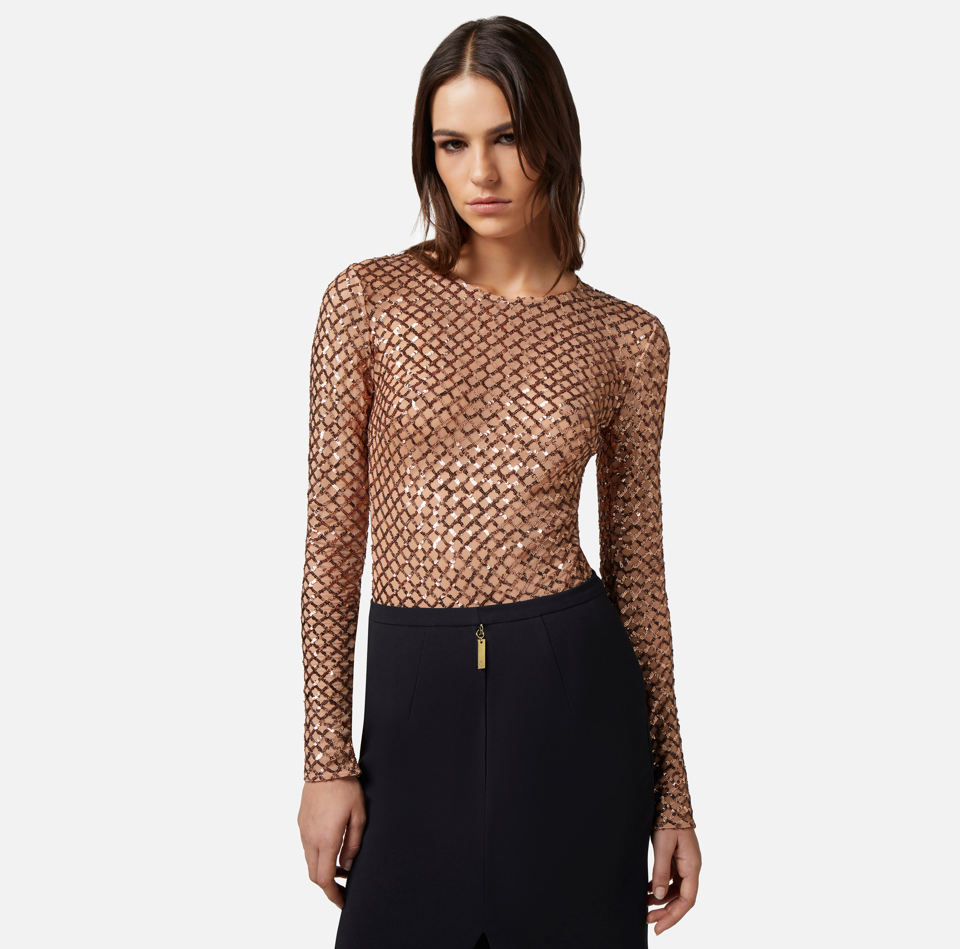 Bodysuit with herringbone pattern sequins - Elisabetta Franchi® Outlet