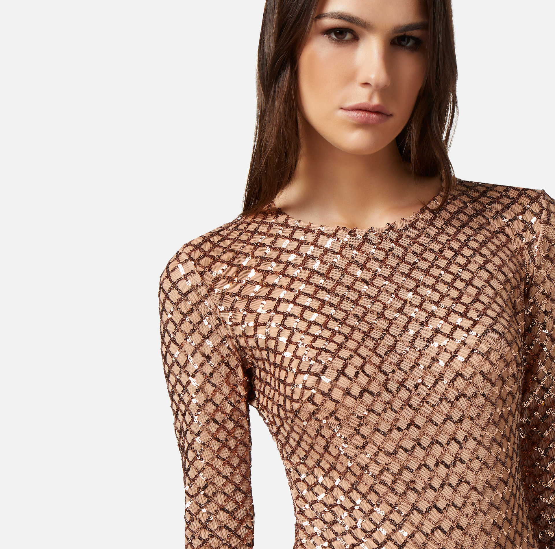 Bodysuit with herringbone pattern sequins - Elisabetta Franchi® Outlet