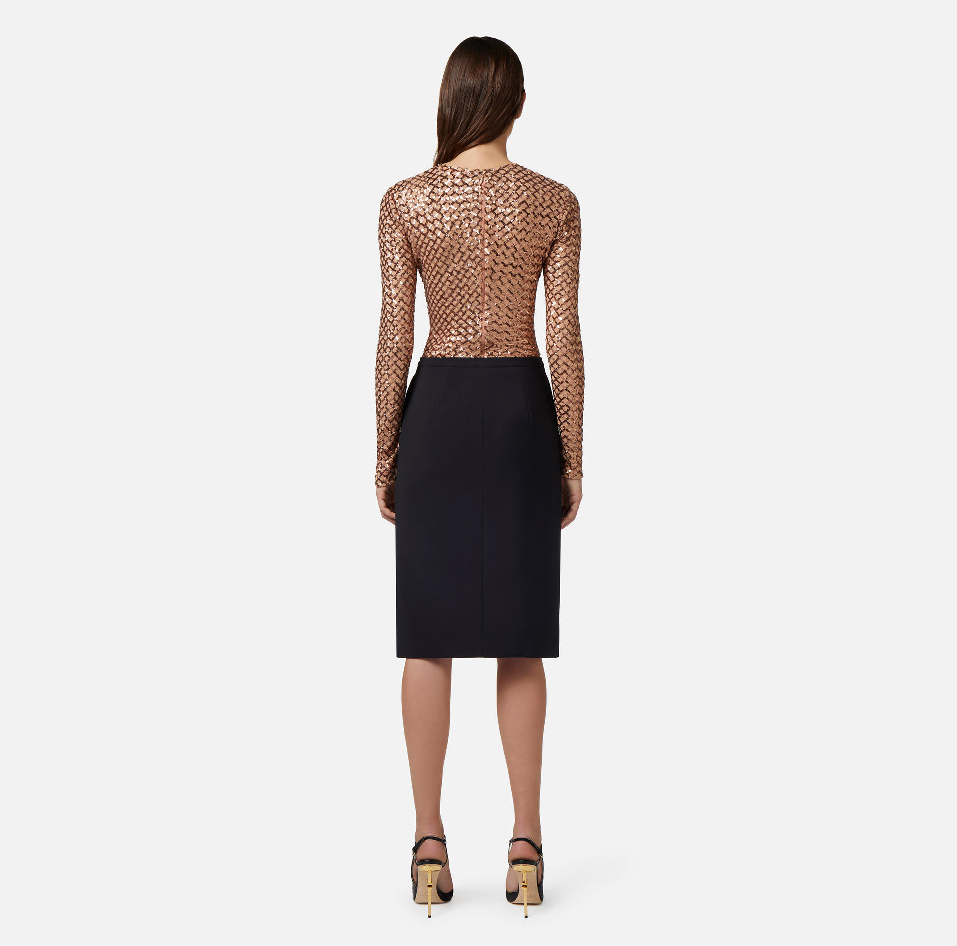 Bodysuit with herringbone pattern sequins - Elisabetta Franchi® Outlet