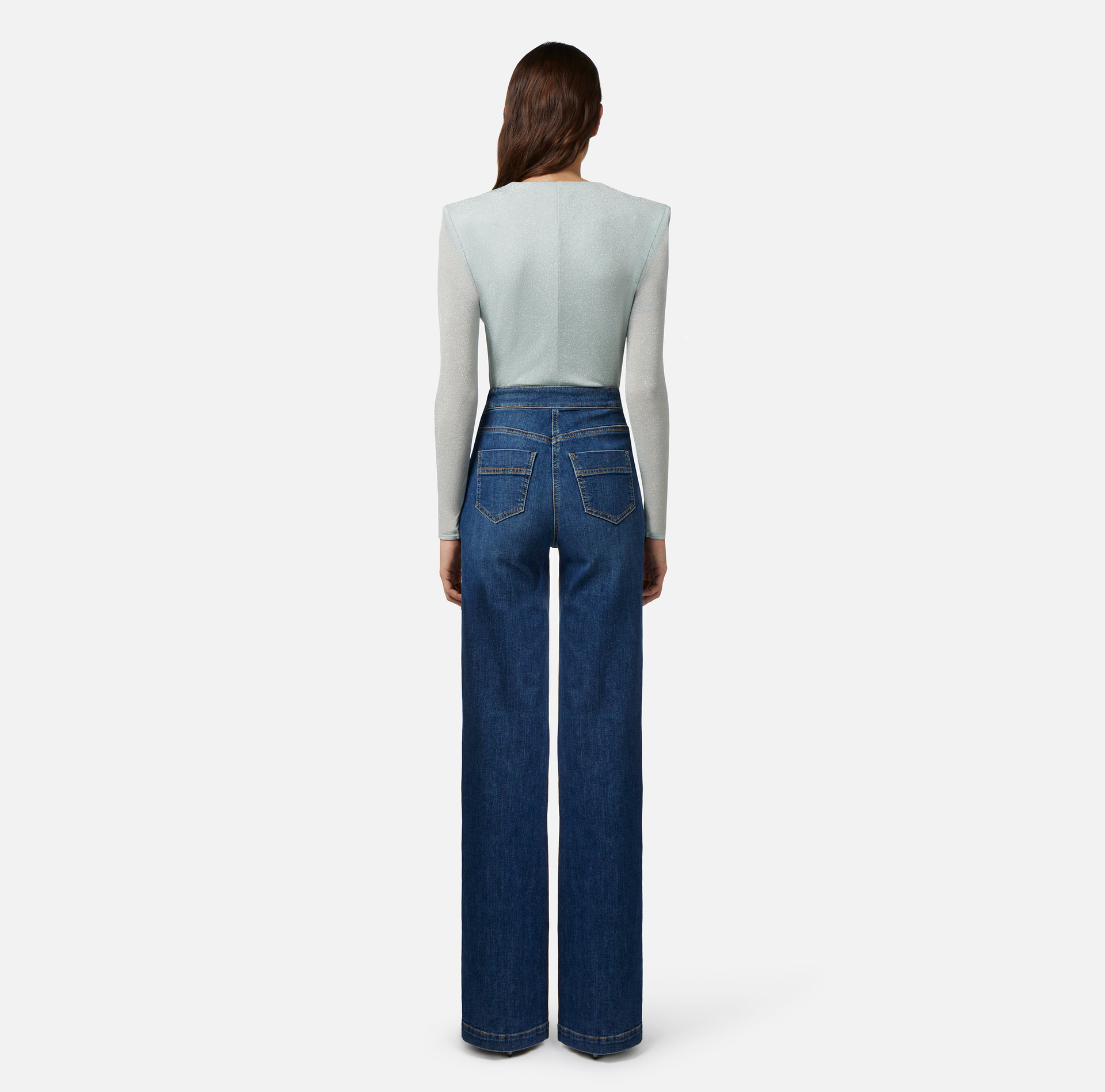 Bodysuit in jersey lurex fabric with plunge neckline - Elisabetta Franchi® Outlet