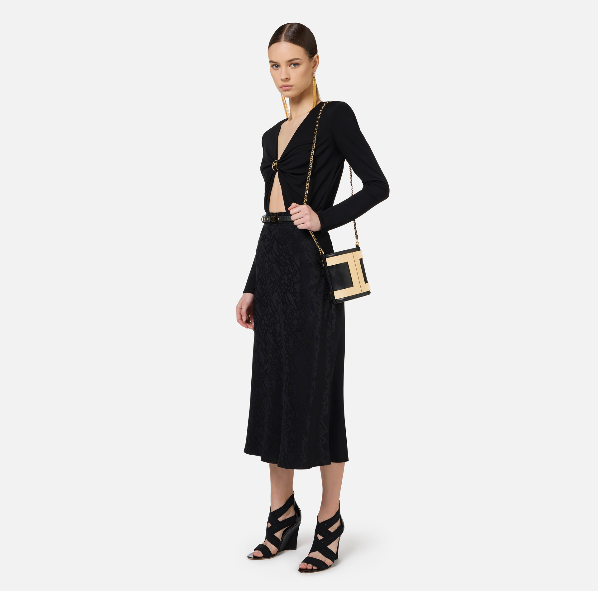 Bodysuit in jersey fabric with jewel ring | Elisabetta Franchi® Outlet