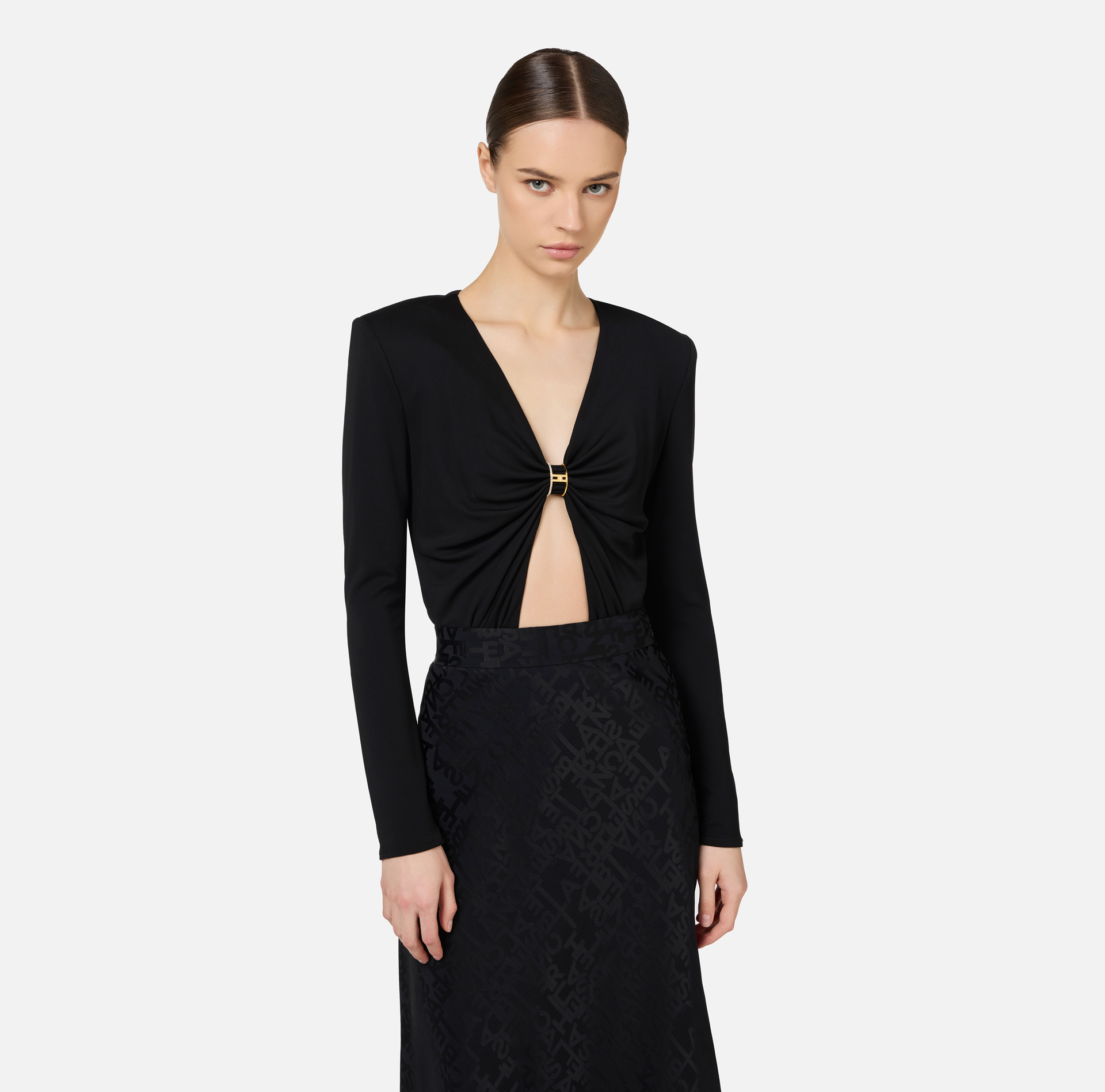 Bodysuit in jersey fabric with jewel ring | Elisabetta Franchi® Outlet
