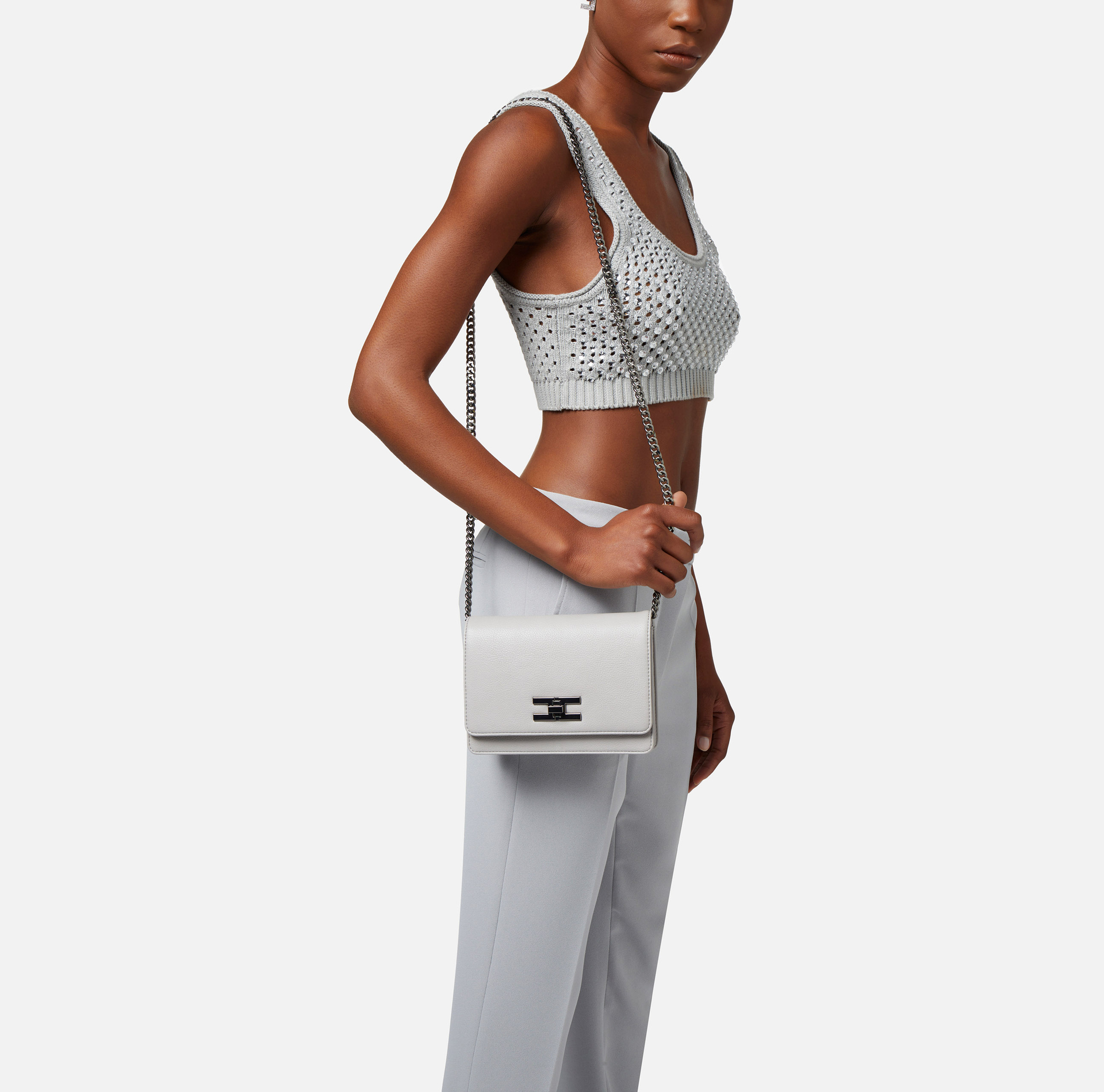 Shoulder bag with logoed turn-lock - Elisabetta Franchi® Outlet