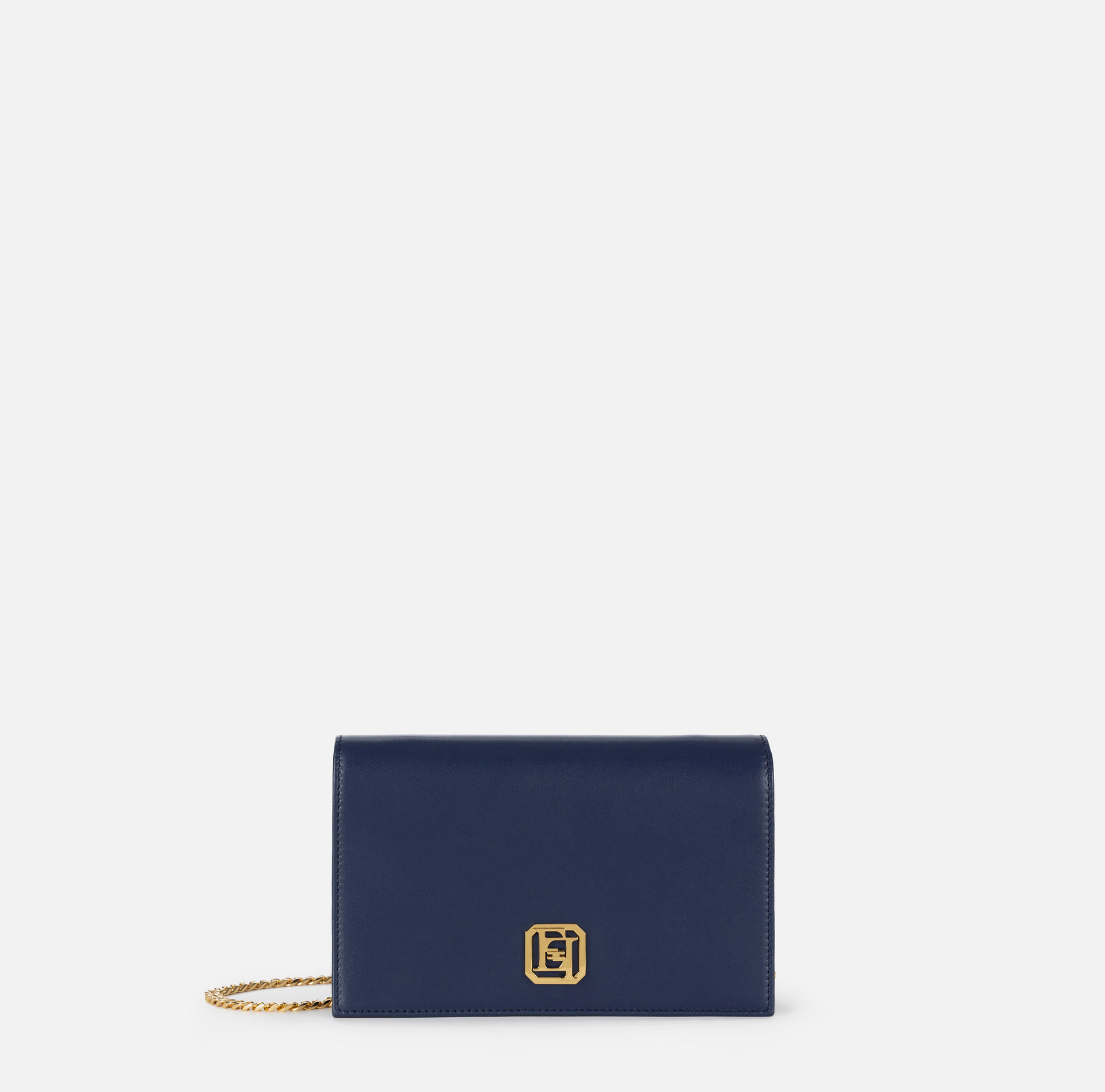 Nappa leather shoulder bag with logo plaque | Elisabetta Franchi® Outlet