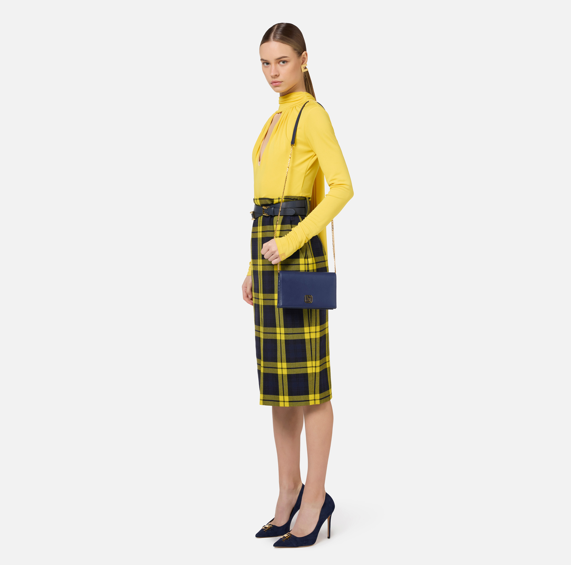 Nappa leather shoulder bag with logo plaque | Elisabetta Franchi® Outlet