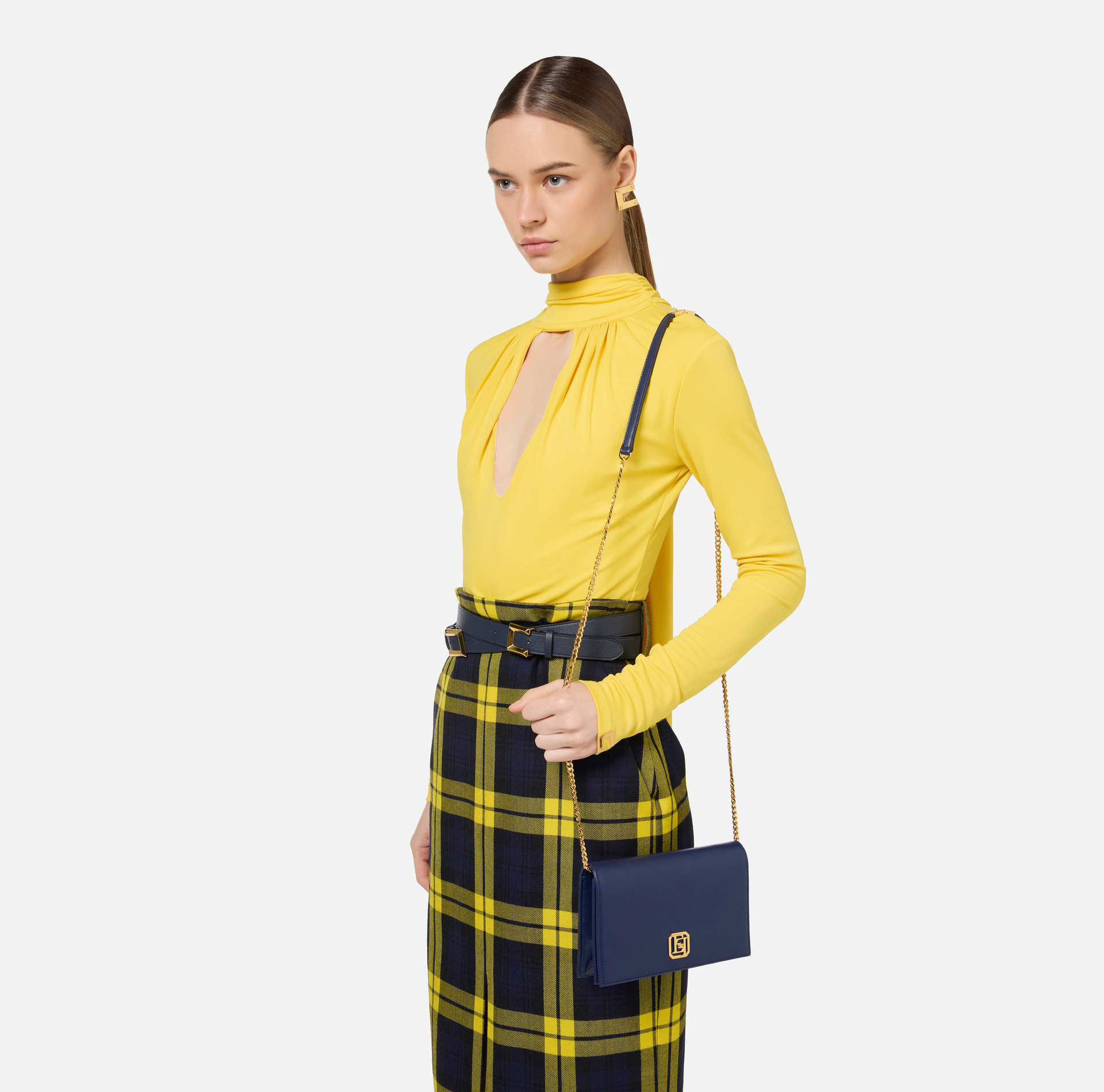 Nappa leather shoulder bag with logo plaque | Elisabetta Franchi® Outlet