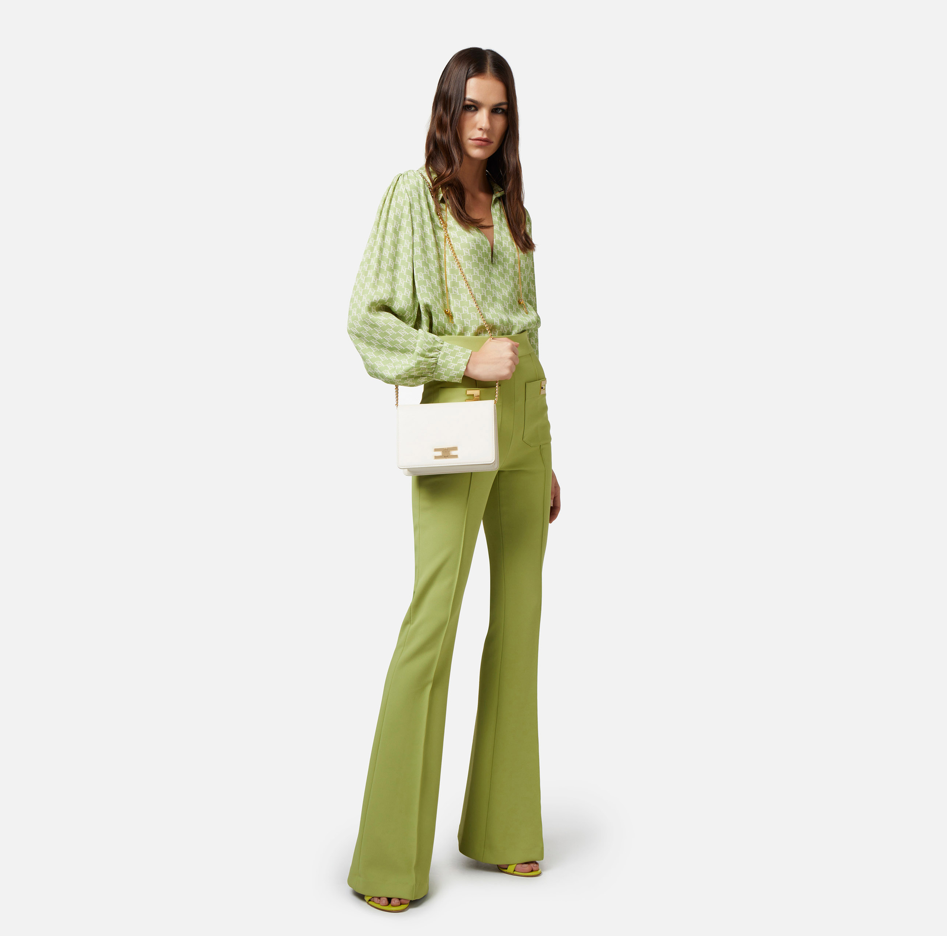 Borsa a tracolla con logo girello dorato - Elisabetta Franchi® Outlet