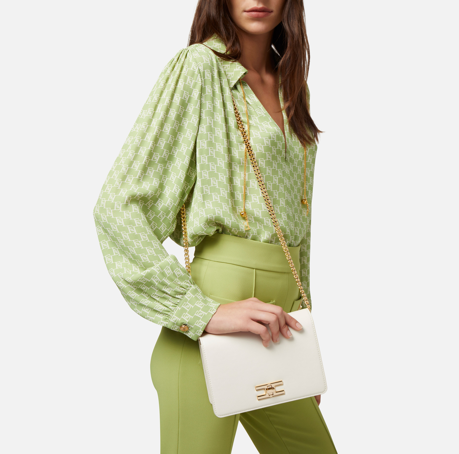 Borsa a tracolla con logo girello dorato - Elisabetta Franchi® Outlet