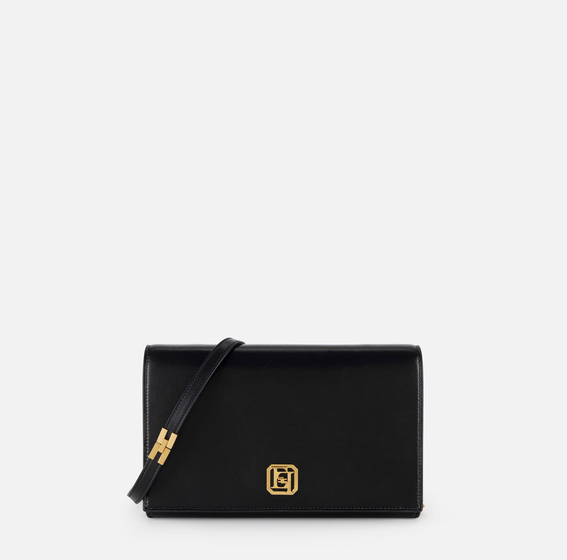 Nappa leather baguette bag with logo turn-lock | Elisabetta Franchi® Outlet