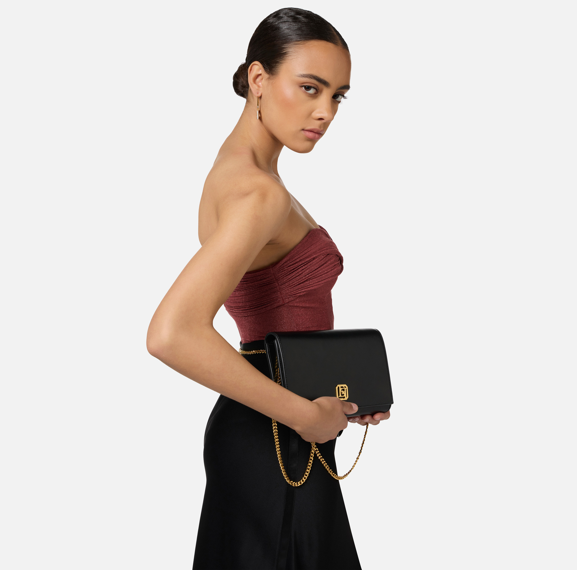 Sac baguette en cuir nappa avec plaque logo | Elisabetta Franchi® Outlet