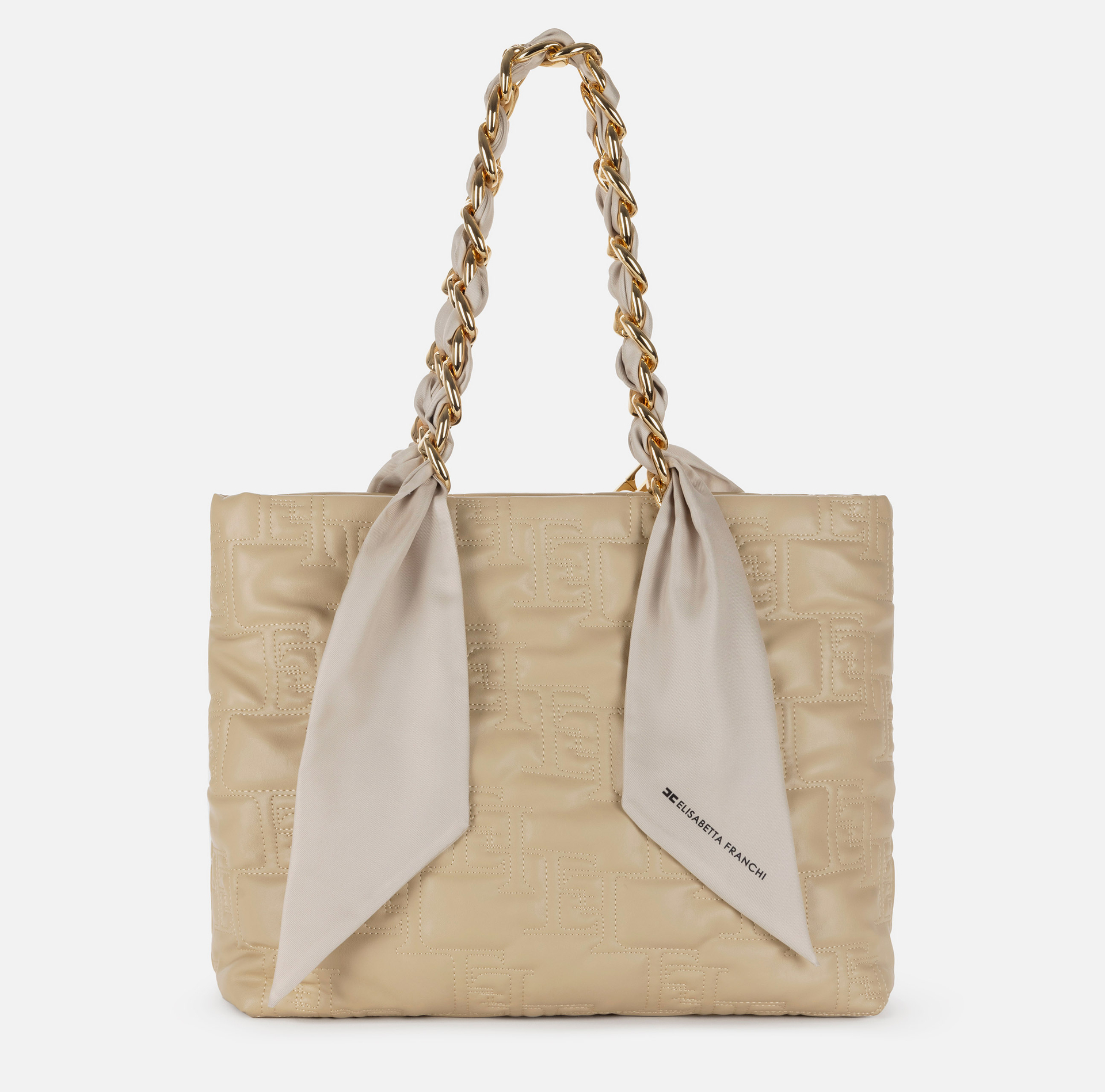 Large shopper bag with foulard scarf chain - Elisabetta Franchi® Outlet
