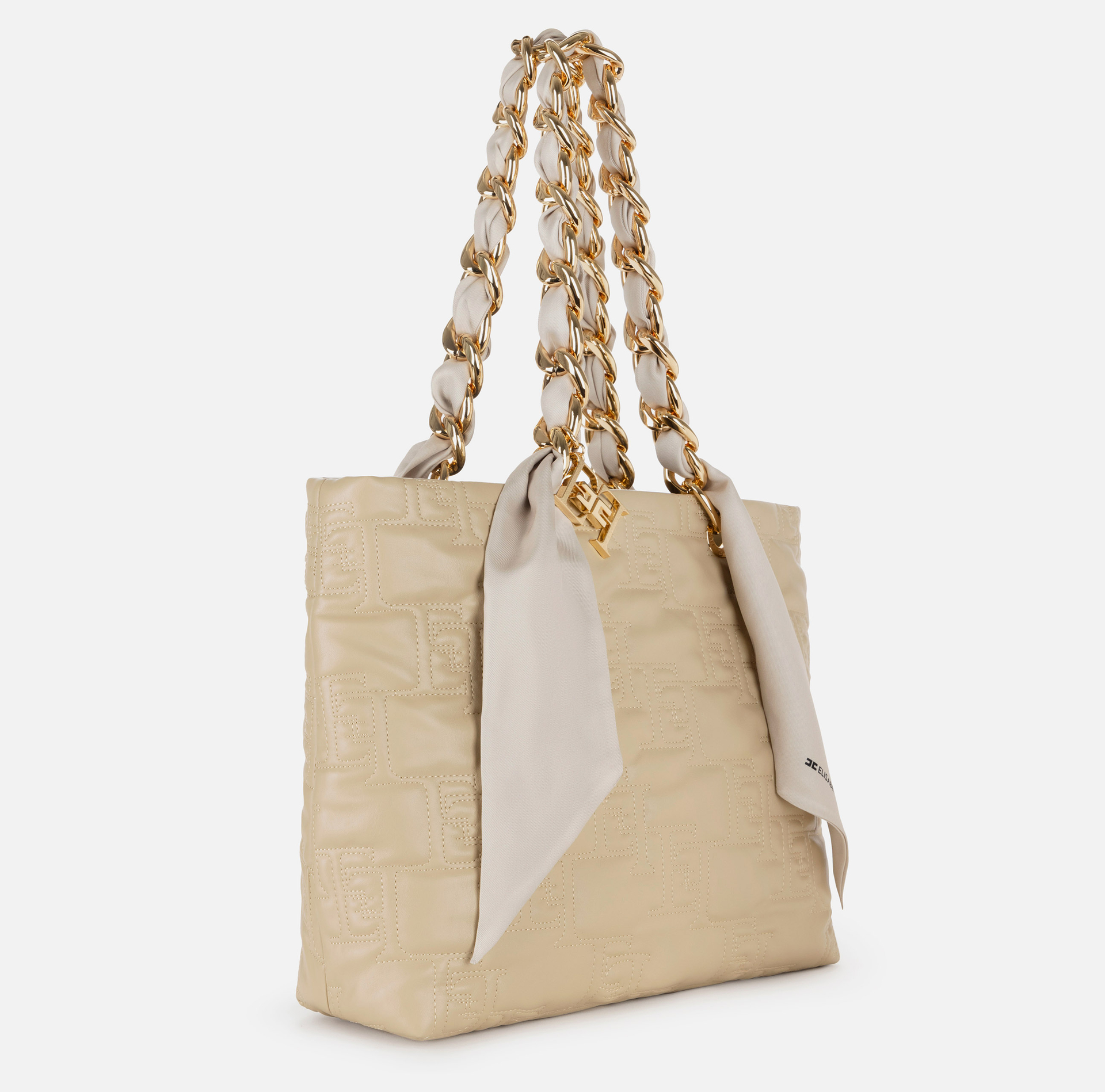 Large shopper bag with foulard scarf chain - Elisabetta Franchi® Outlet