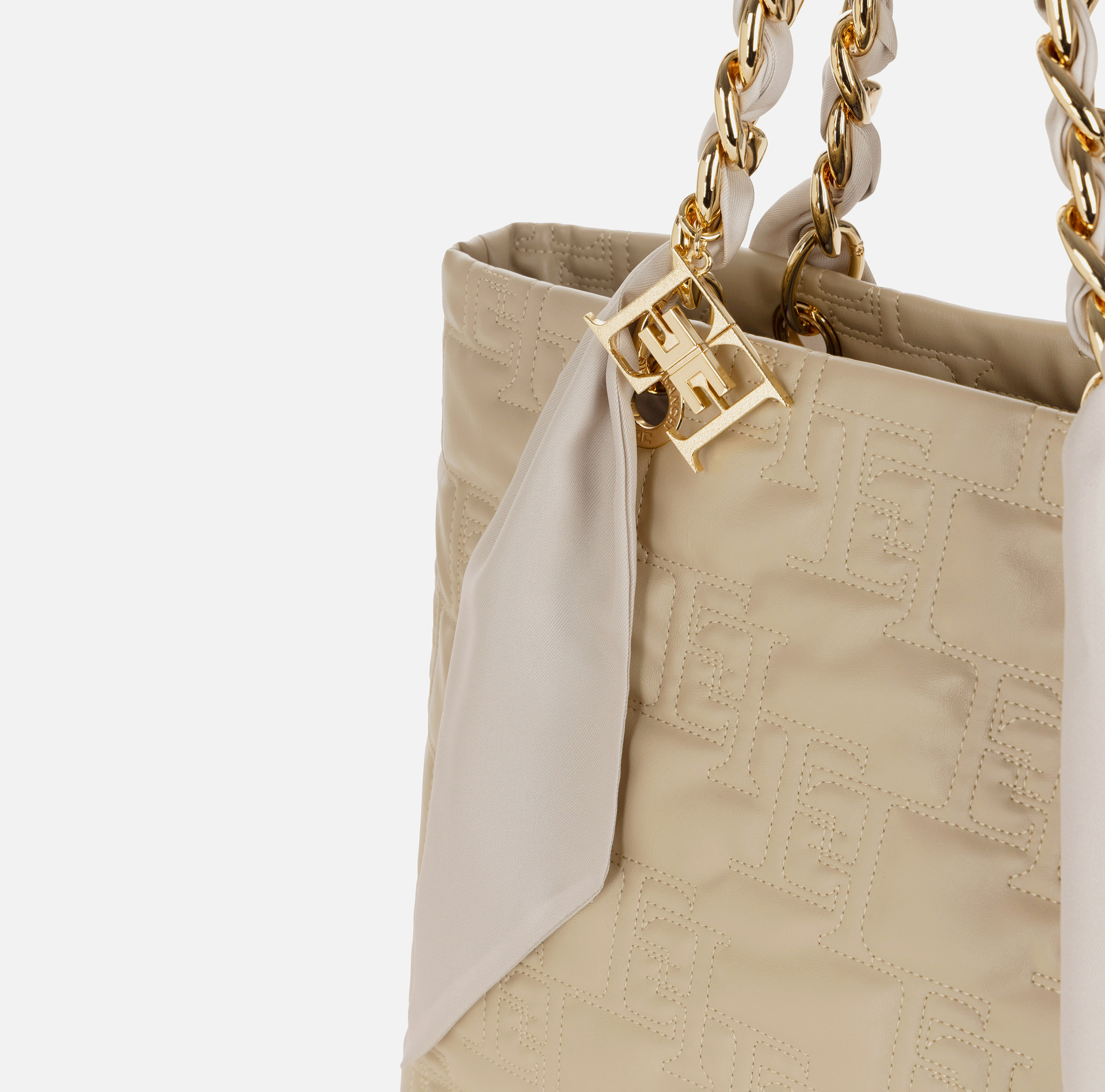 Large shopper bag with foulard scarf chain - Elisabetta Franchi® Outlet