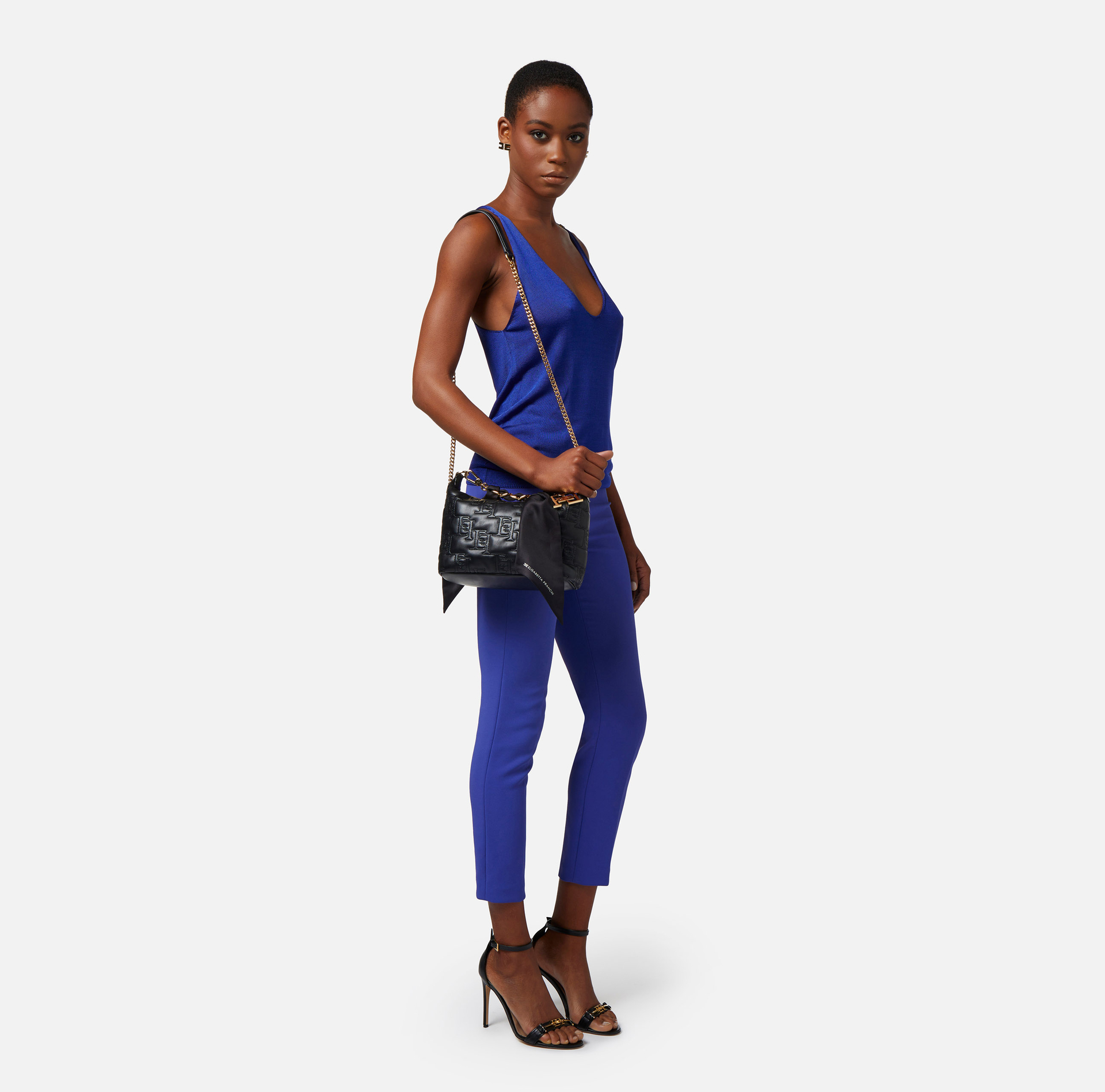 Small hobo bag with foulard scarf chain | Elisabetta Franchi® Outlet