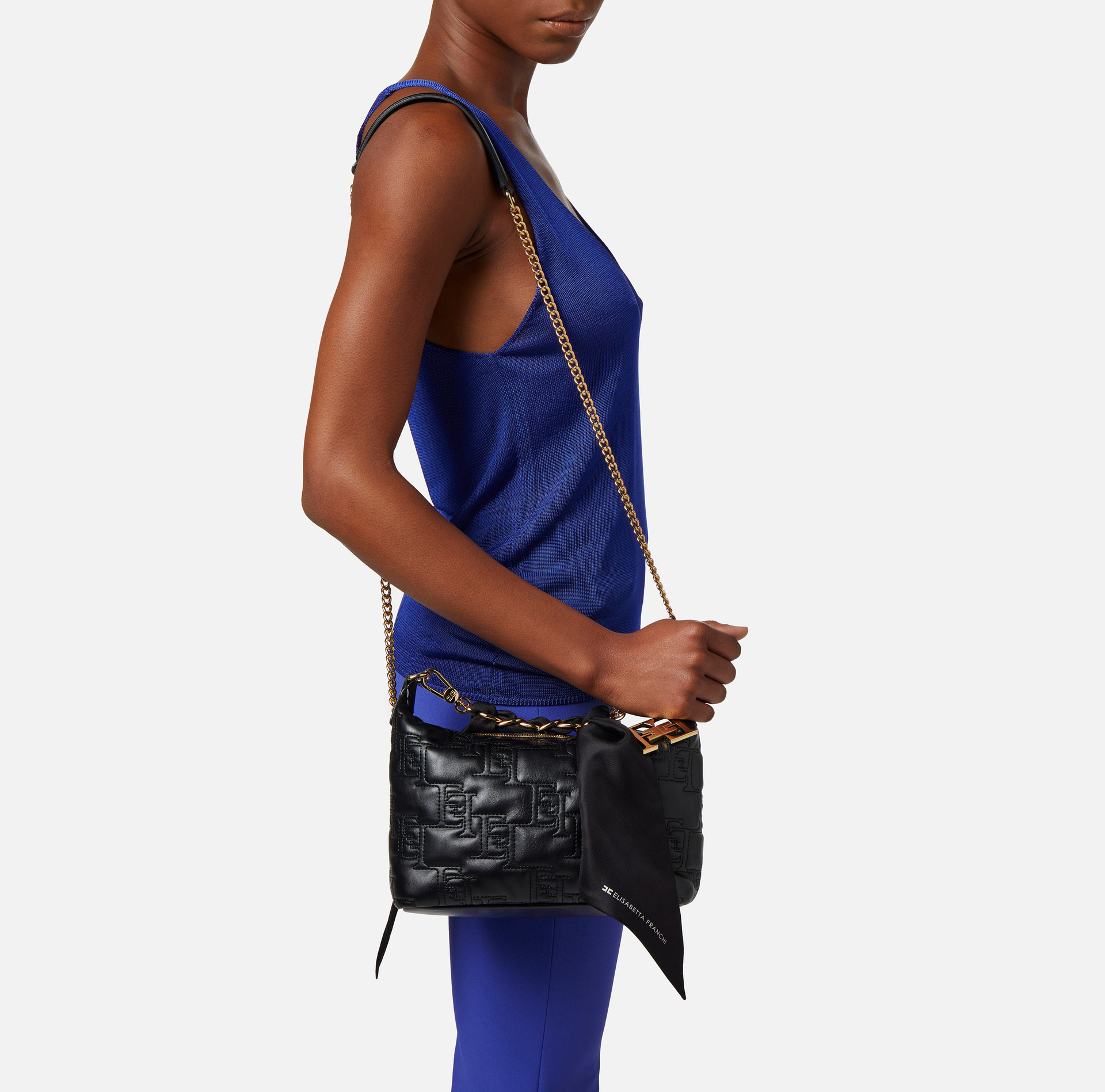 Small hobo bag with foulard scarf chain | Elisabetta Franchi® Outlet