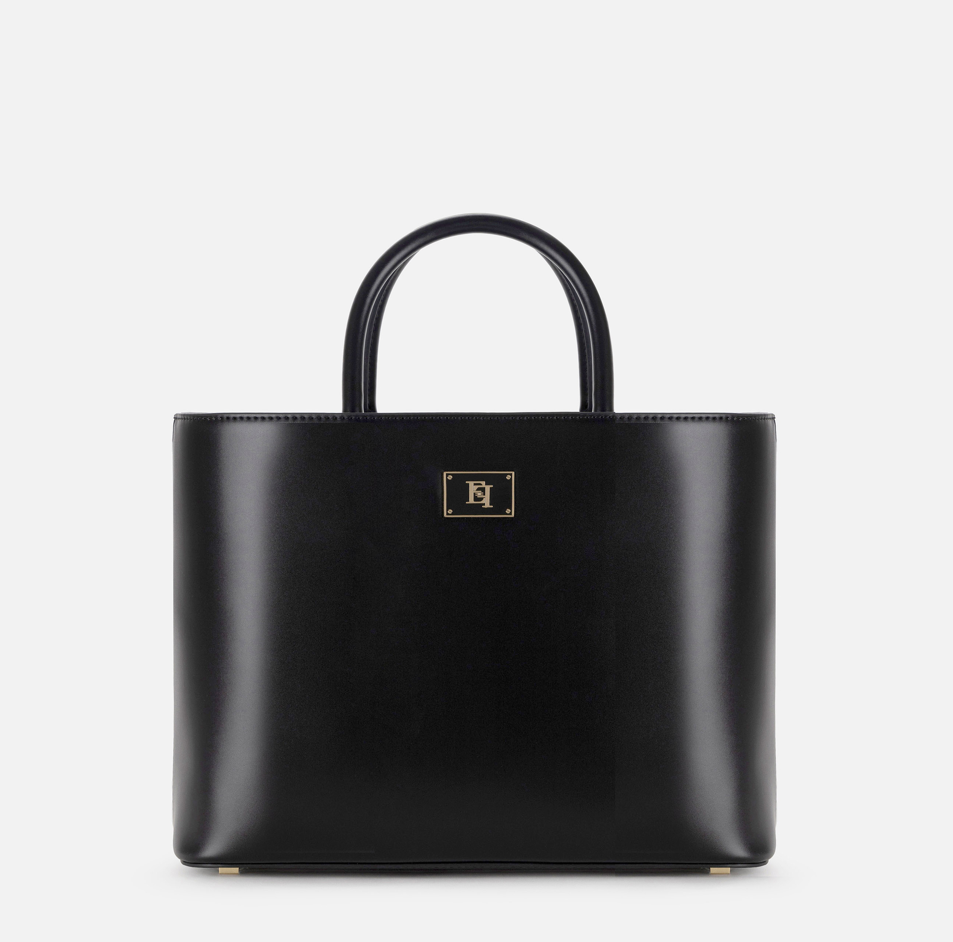 Medium shopper bag with enamelled plaque - Elisabetta Franchi® Outlet