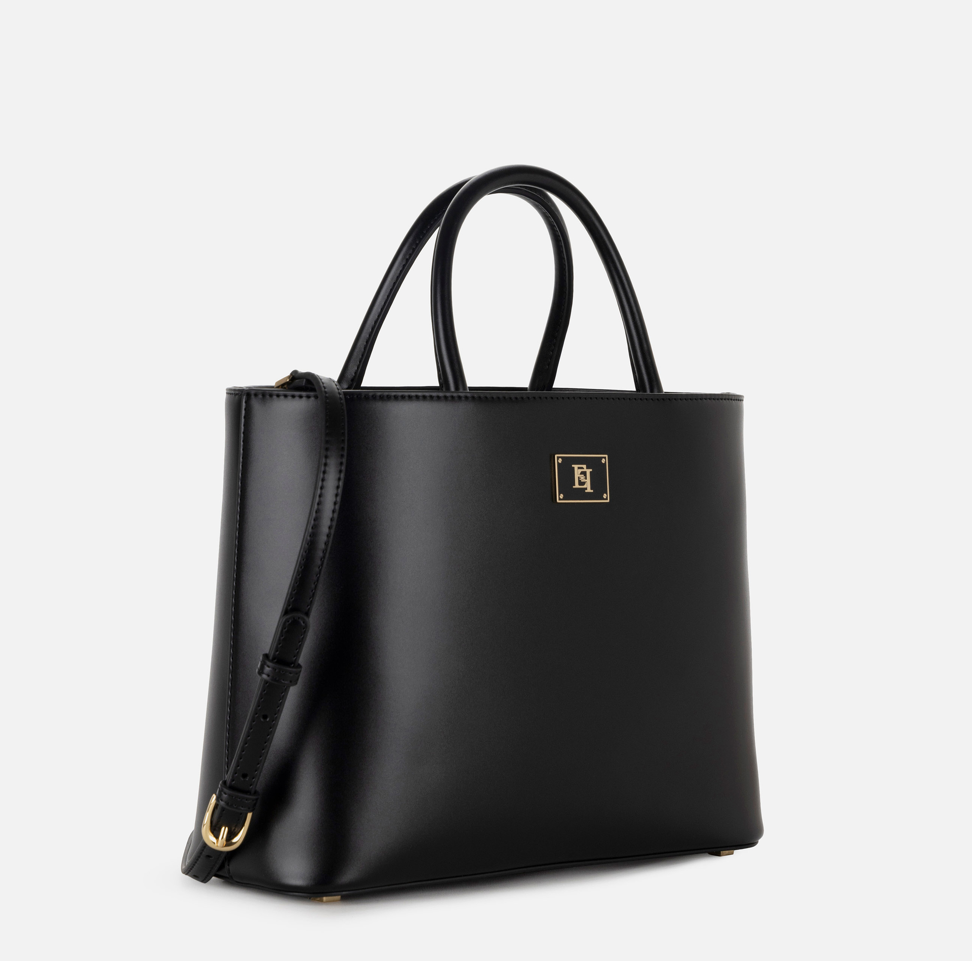 Medium shopper bag with enamelled plaque - Elisabetta Franchi® Outlet