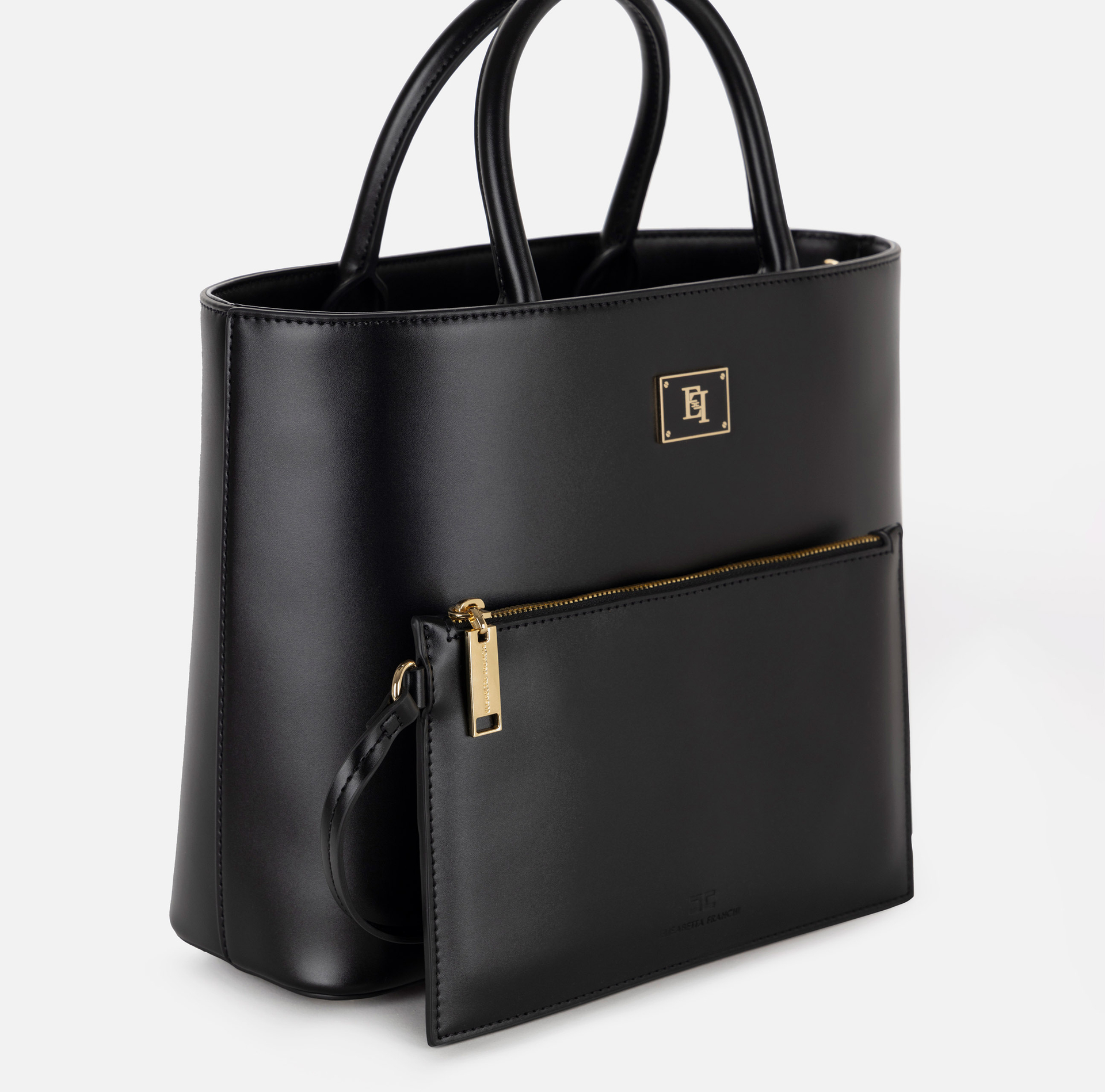 Medium shopper bag with enamelled plaque - Elisabetta Franchi® Outlet
