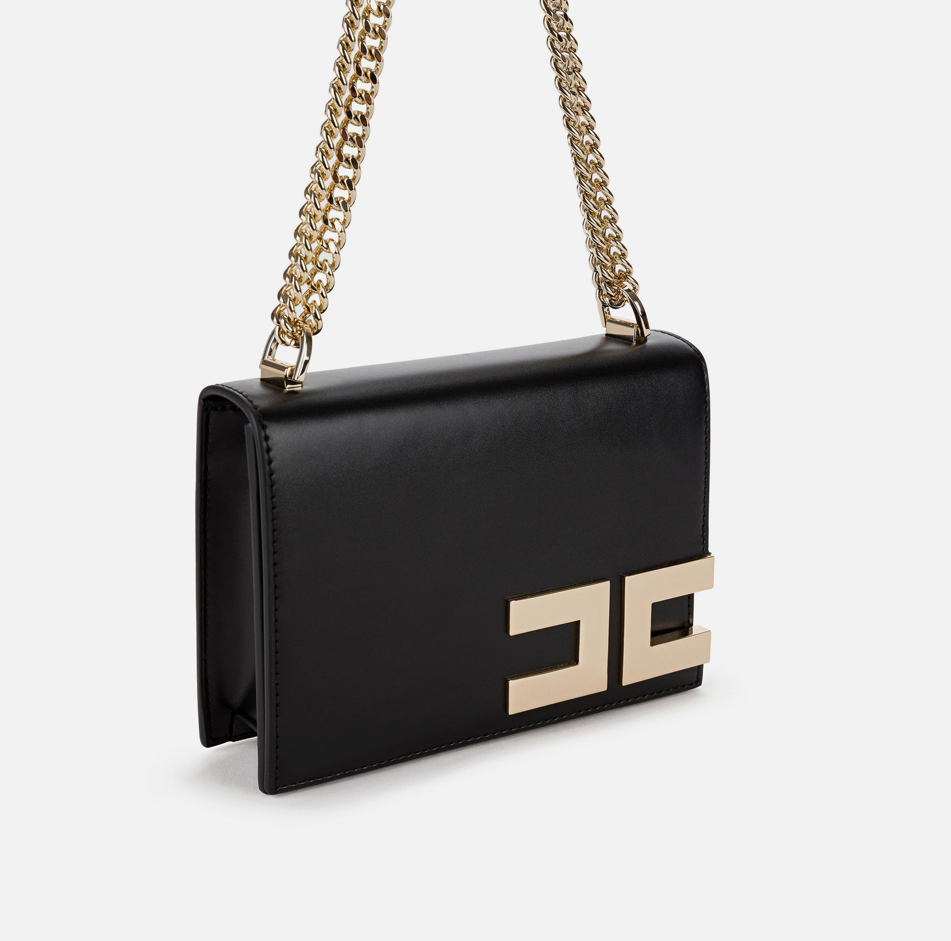Bag with side gold logo and chain | Elisabetta Franchi® Outlet