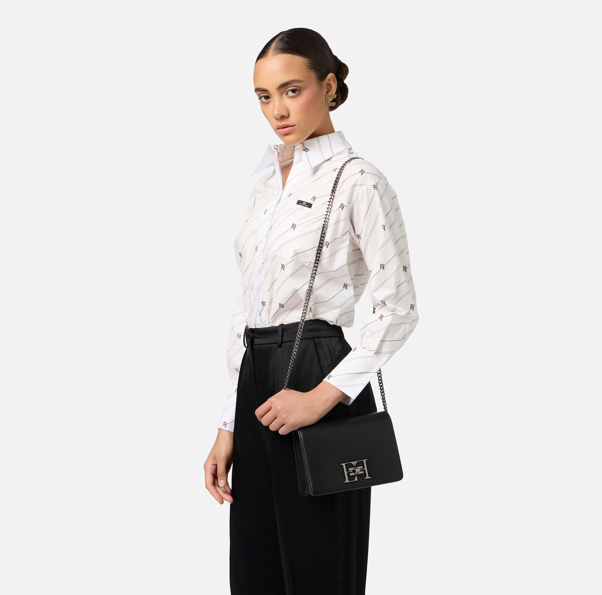 Shoulder bag with metal logo turn-lock | Elisabetta Franchi® Outlet