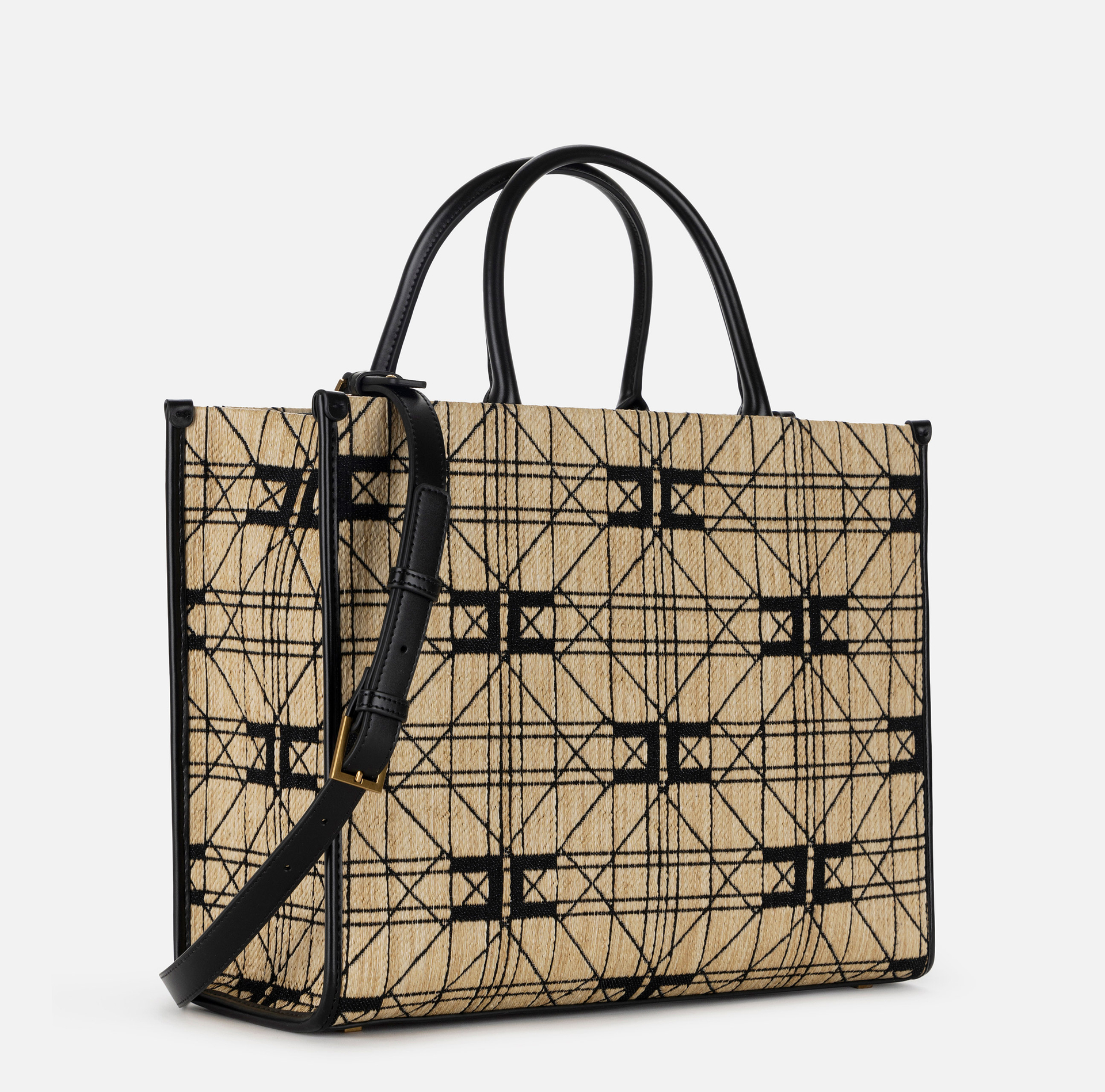 Sac shopper de grande taille en raphia - Elisabetta Franchi® Outlet