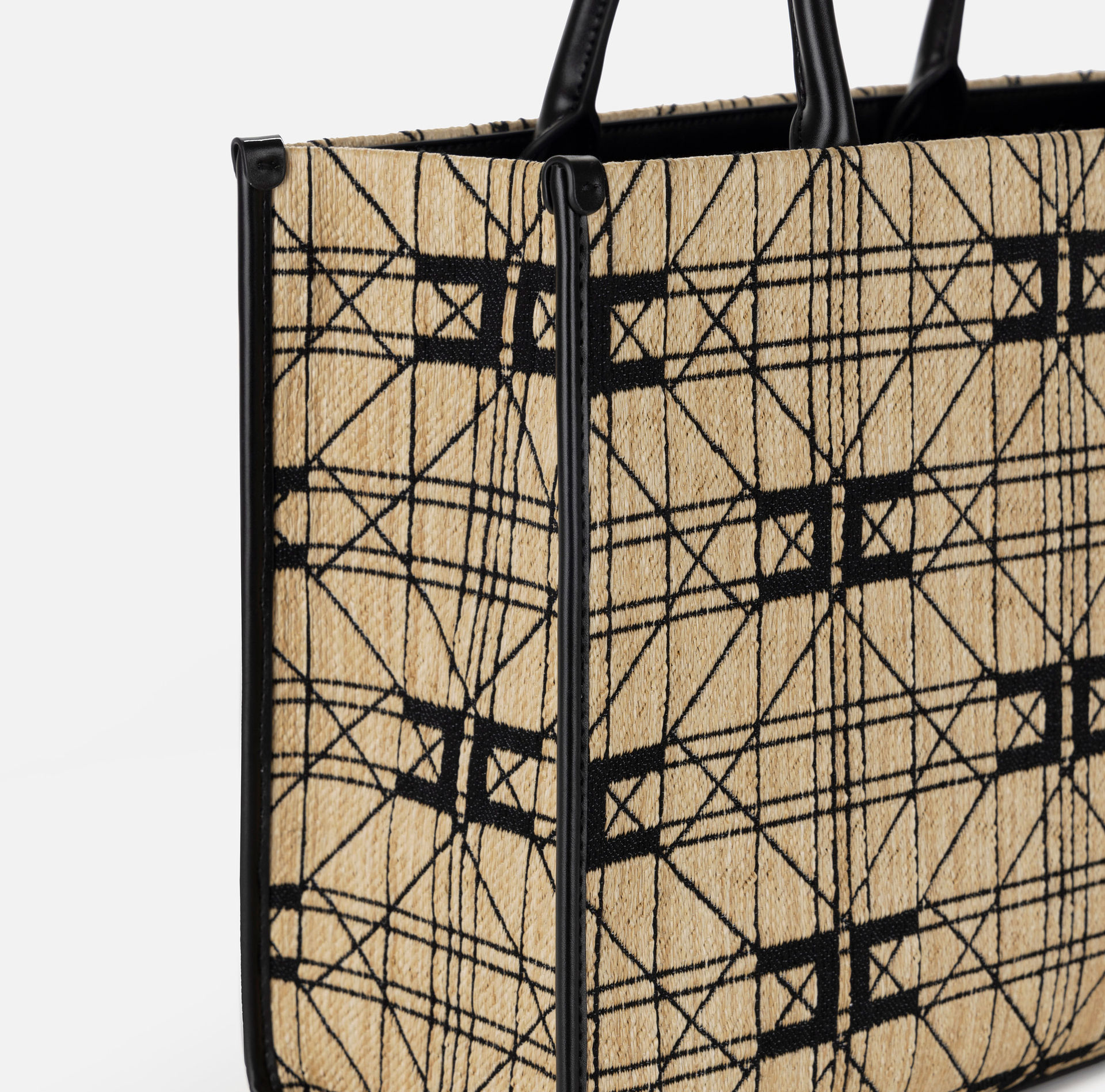 Sac shopper de grande taille en raphia - Elisabetta Franchi® Outlet