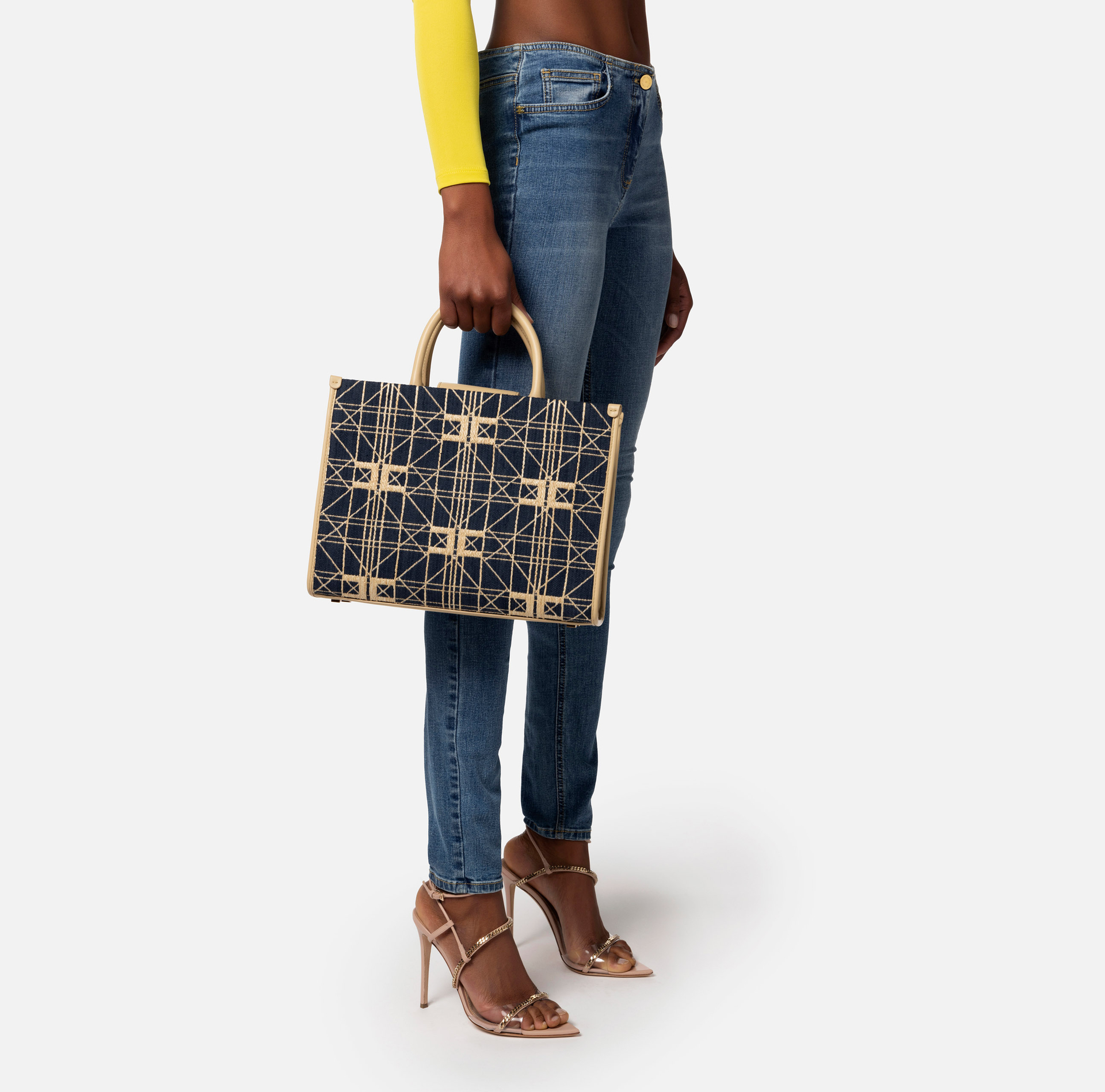 Sac shopper de taille moyenne en raphia - Elisabetta Franchi® Outlet