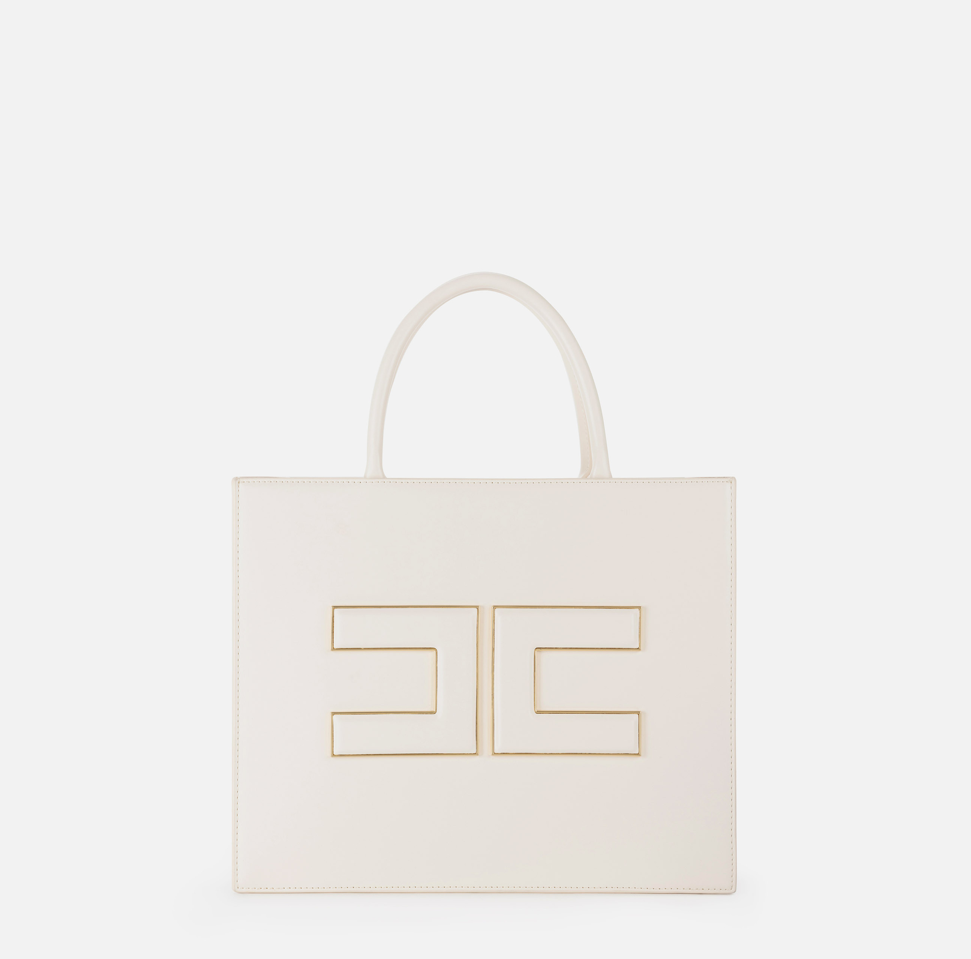 Medium shopper bag with logo plaque - Elisabetta Franchi® Outlet