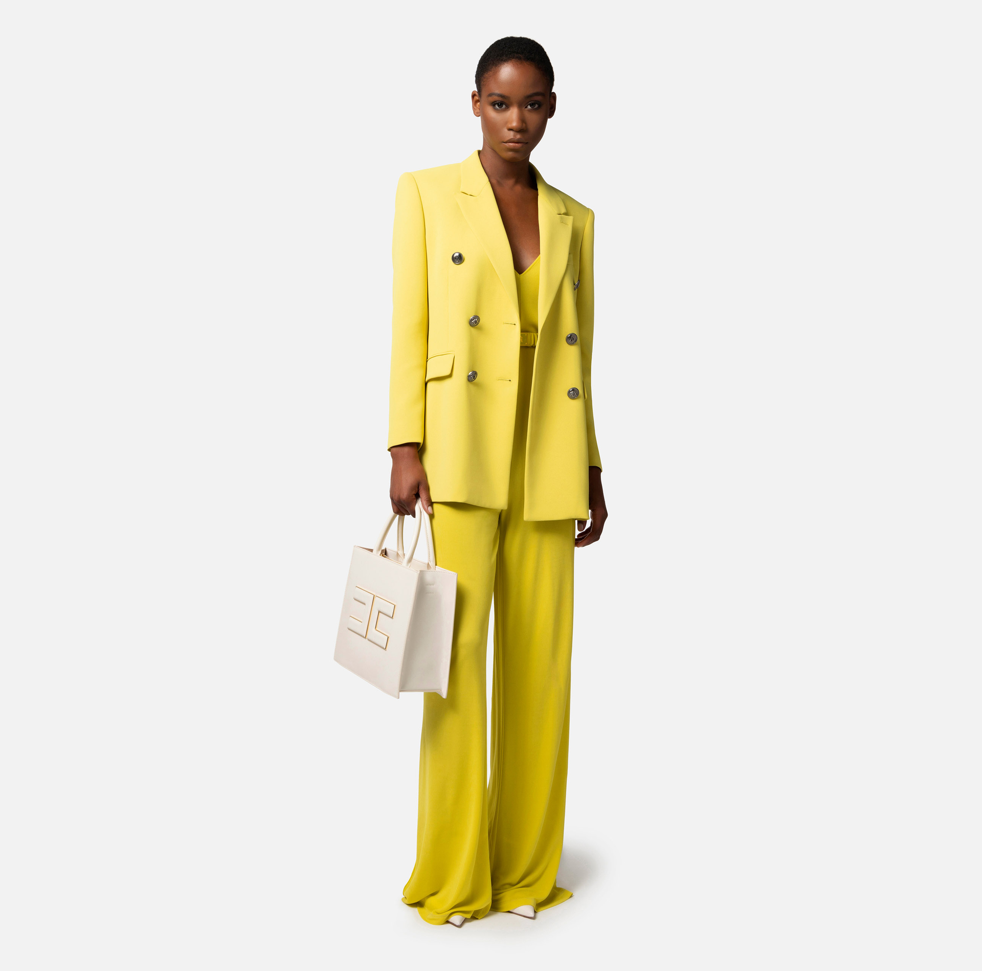 Medium shopper bag with logo plaque - Elisabetta Franchi® Outlet