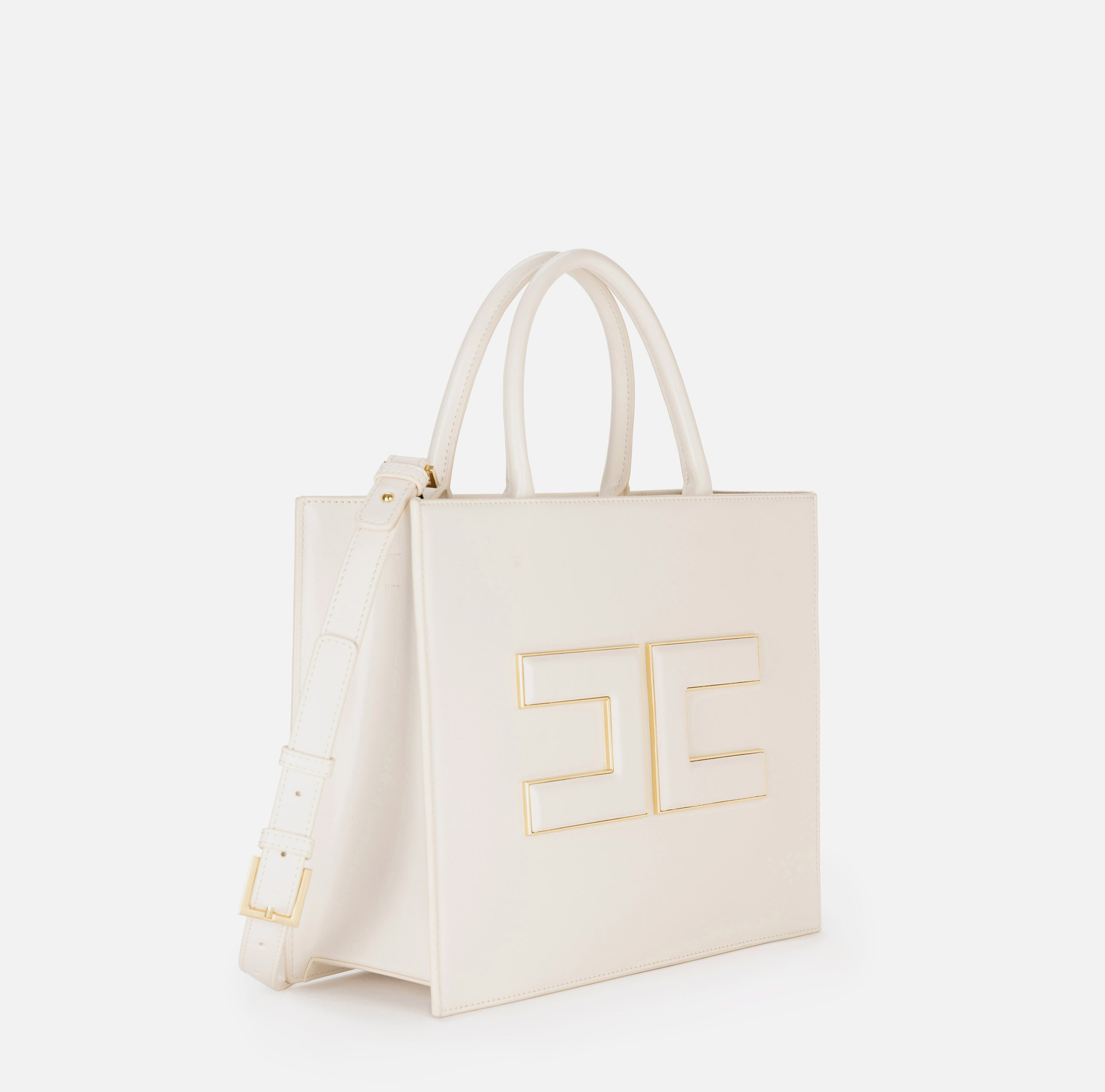 Medium shopper bag with logo plaque - Elisabetta Franchi® Outlet
