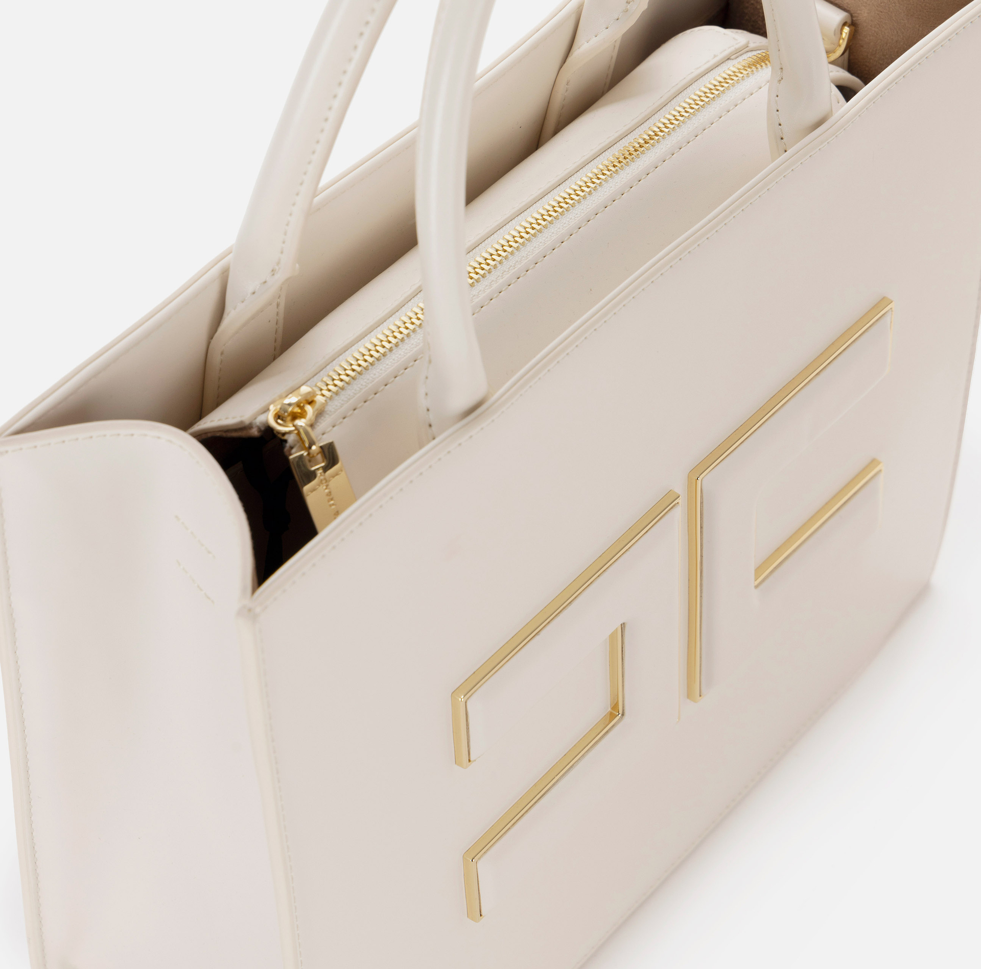 Medium shopper bag with logo plaque - Elisabetta Franchi® Outlet