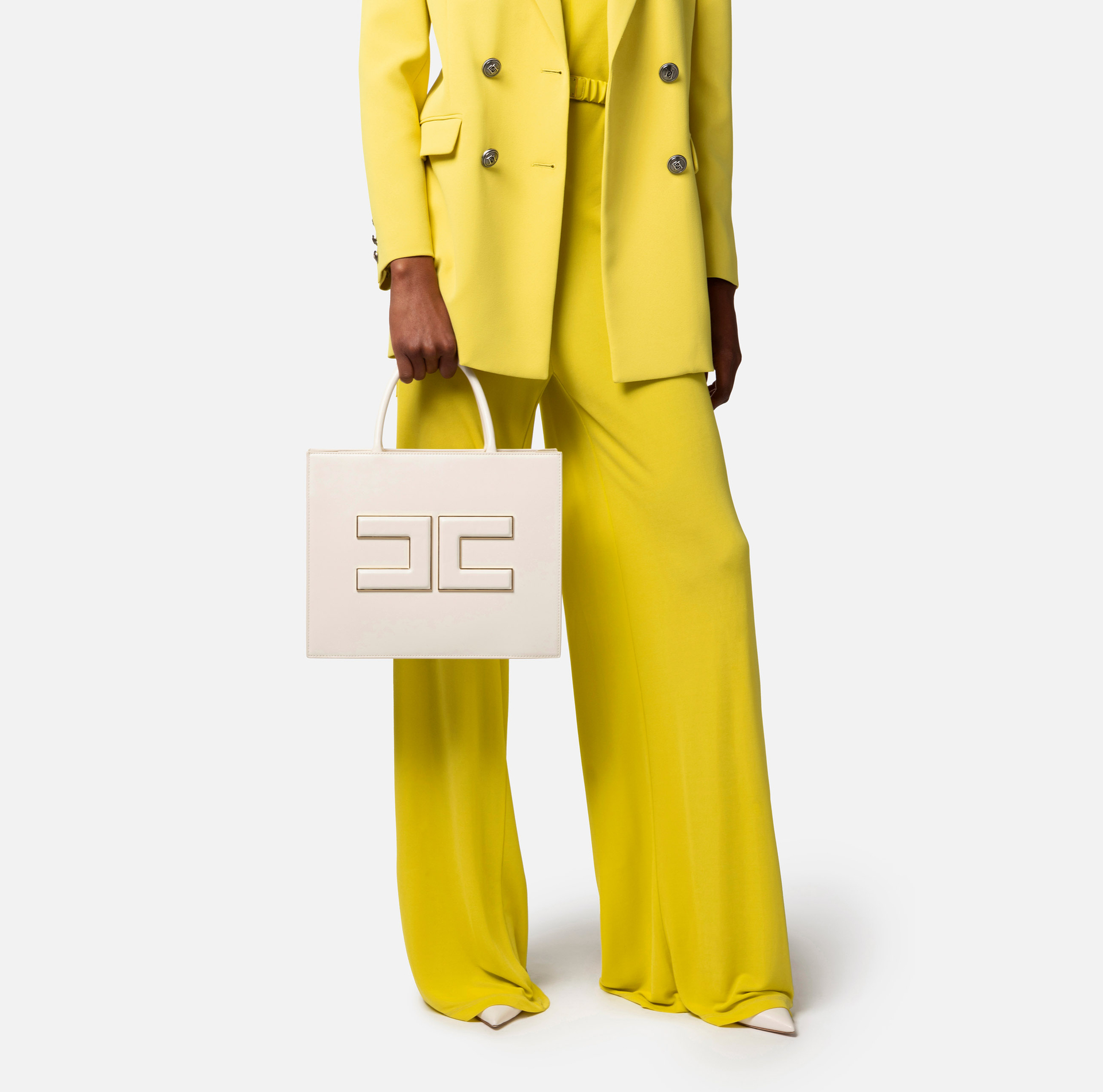 Medium shopper bag with logo plaque - Elisabetta Franchi® Outlet