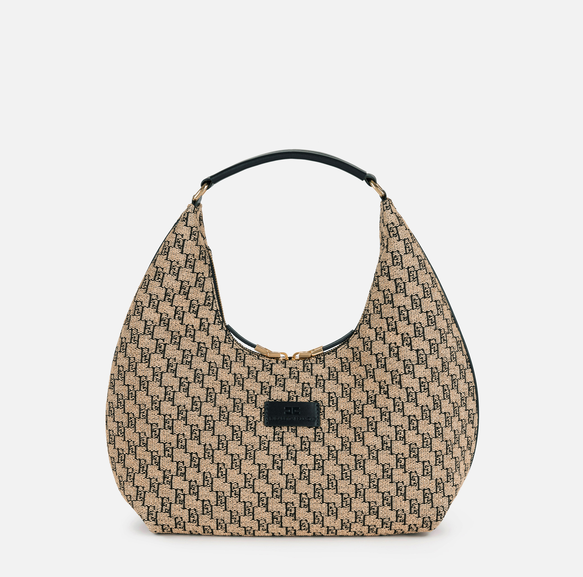Sac hobo de grande taille en raphia jacquard - Elisabetta Franchi® Outlet