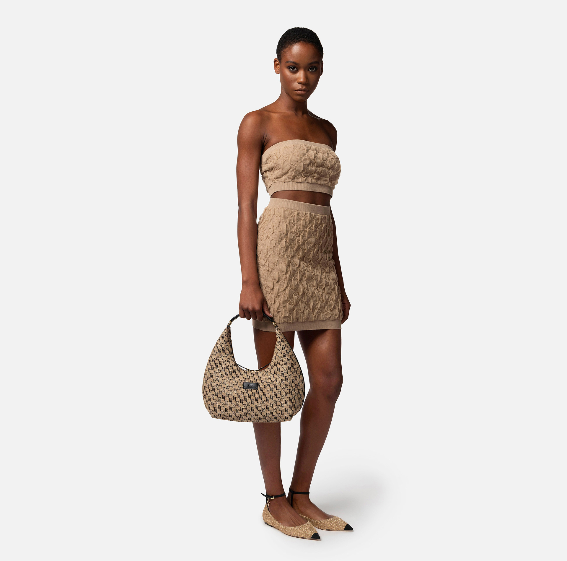 Sac hobo de grande taille en raphia jacquard - Elisabetta Franchi® Outlet