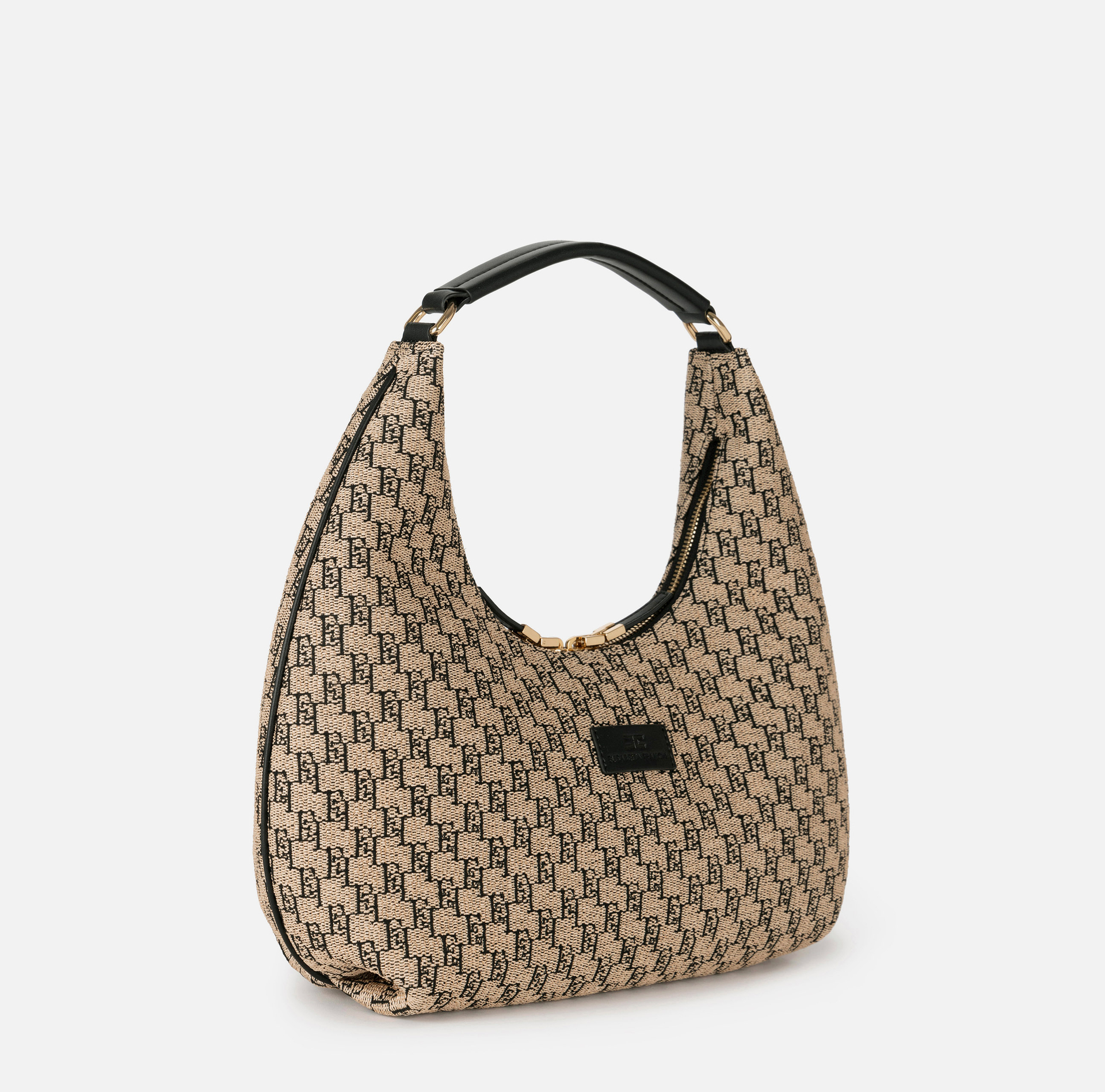 Sac hobo de grande taille en raphia jacquard - Elisabetta Franchi® Outlet