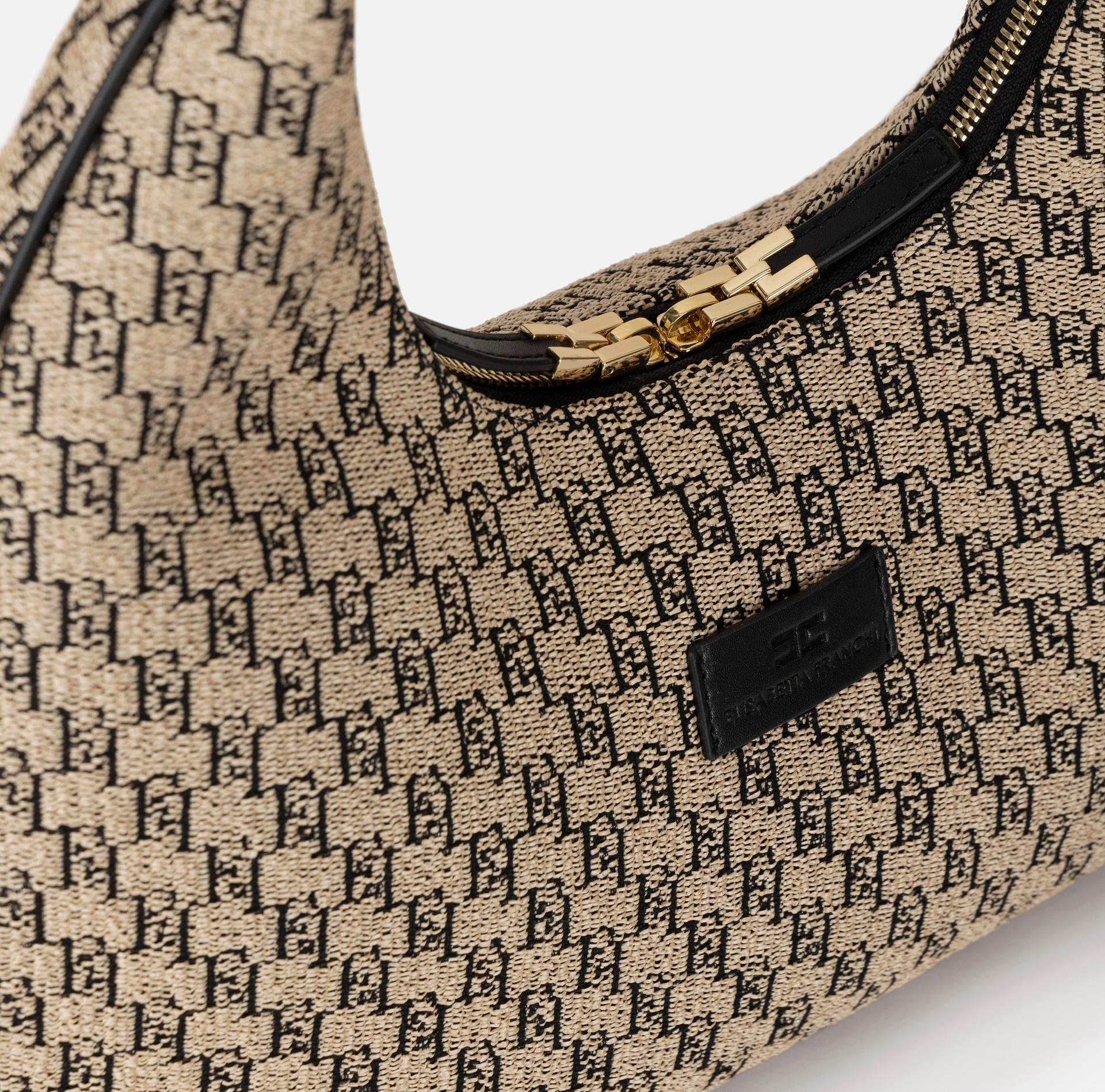 Sac hobo de grande taille en raphia jacquard - Elisabetta Franchi® Outlet