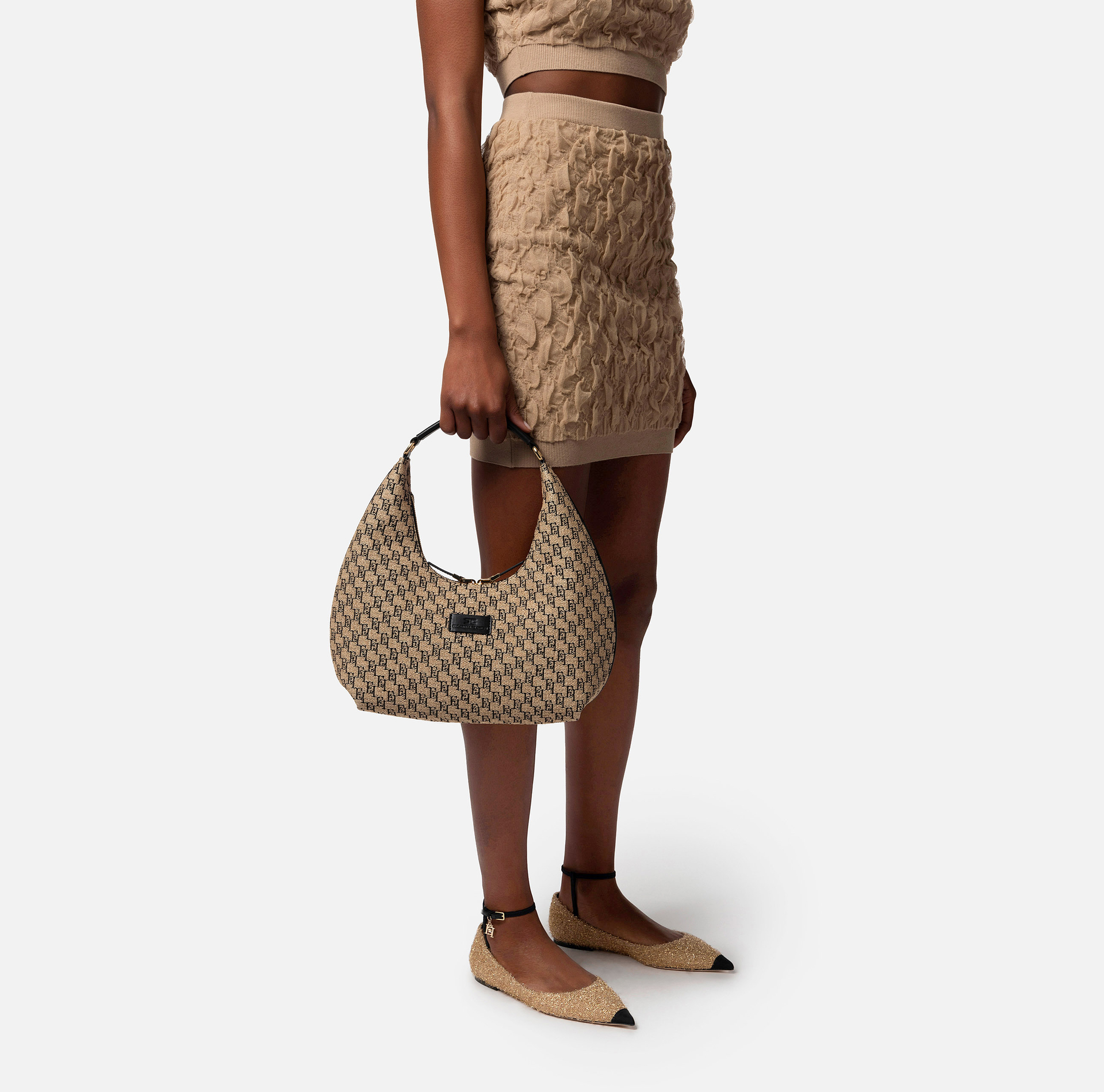 Sac hobo de grande taille en raphia jacquard - Elisabetta Franchi® Outlet